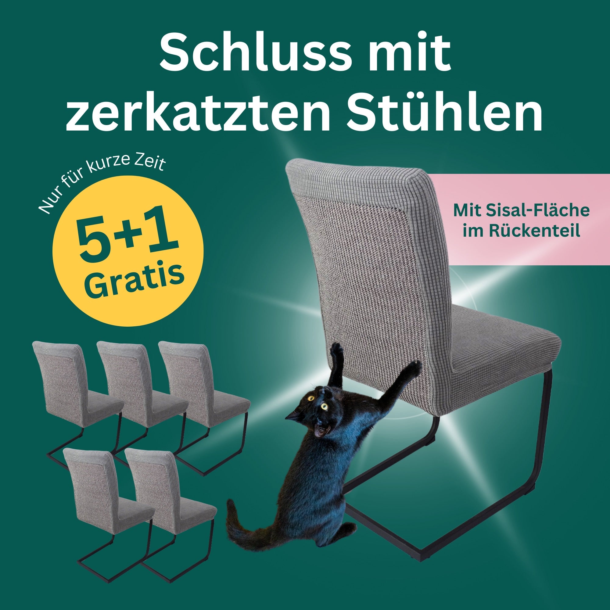 5+1 Gratis Bundle, Stuhlhusse mit Sisal, Grau