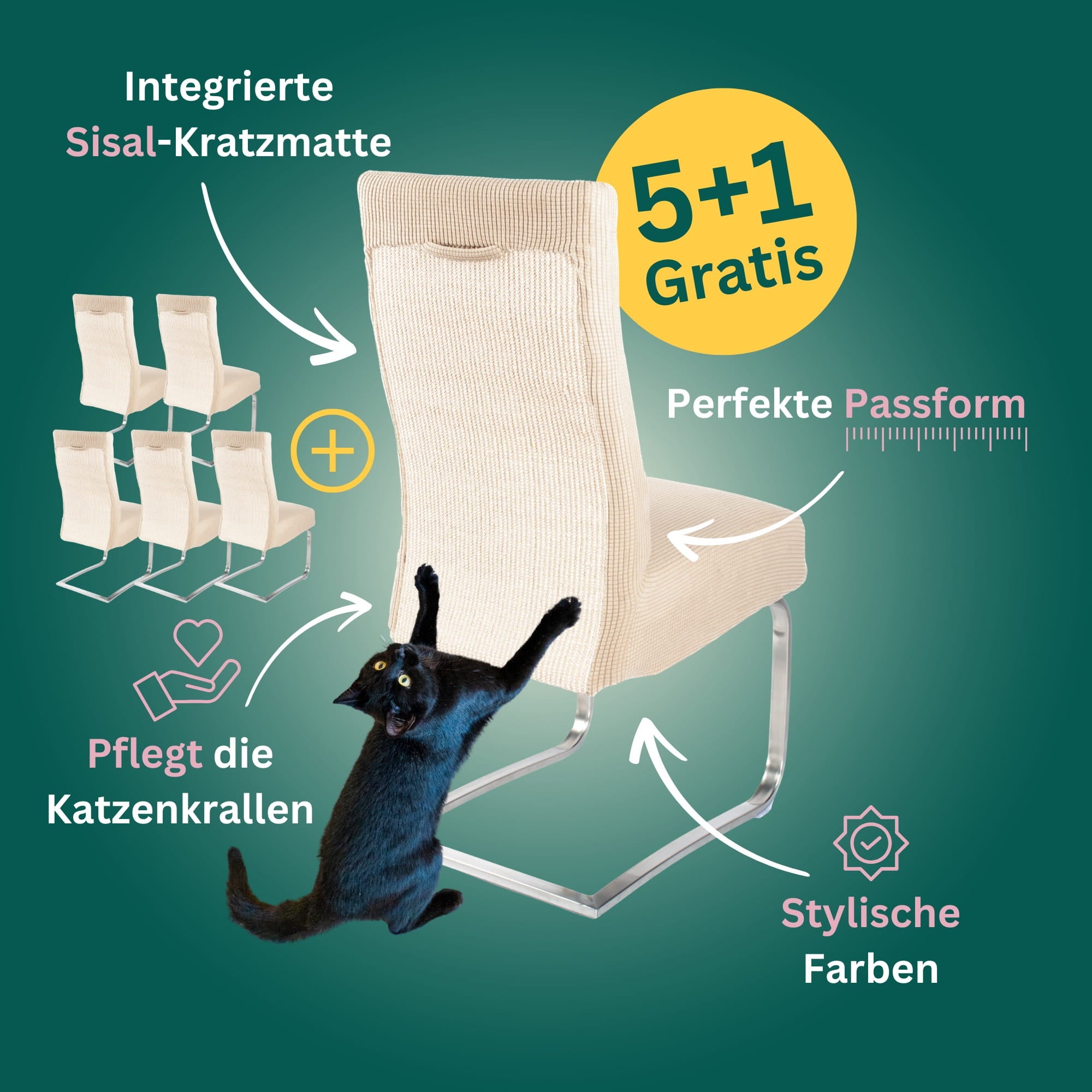 5+1 Gratis: Stuhlhusse mit Sisal Kratzmatte