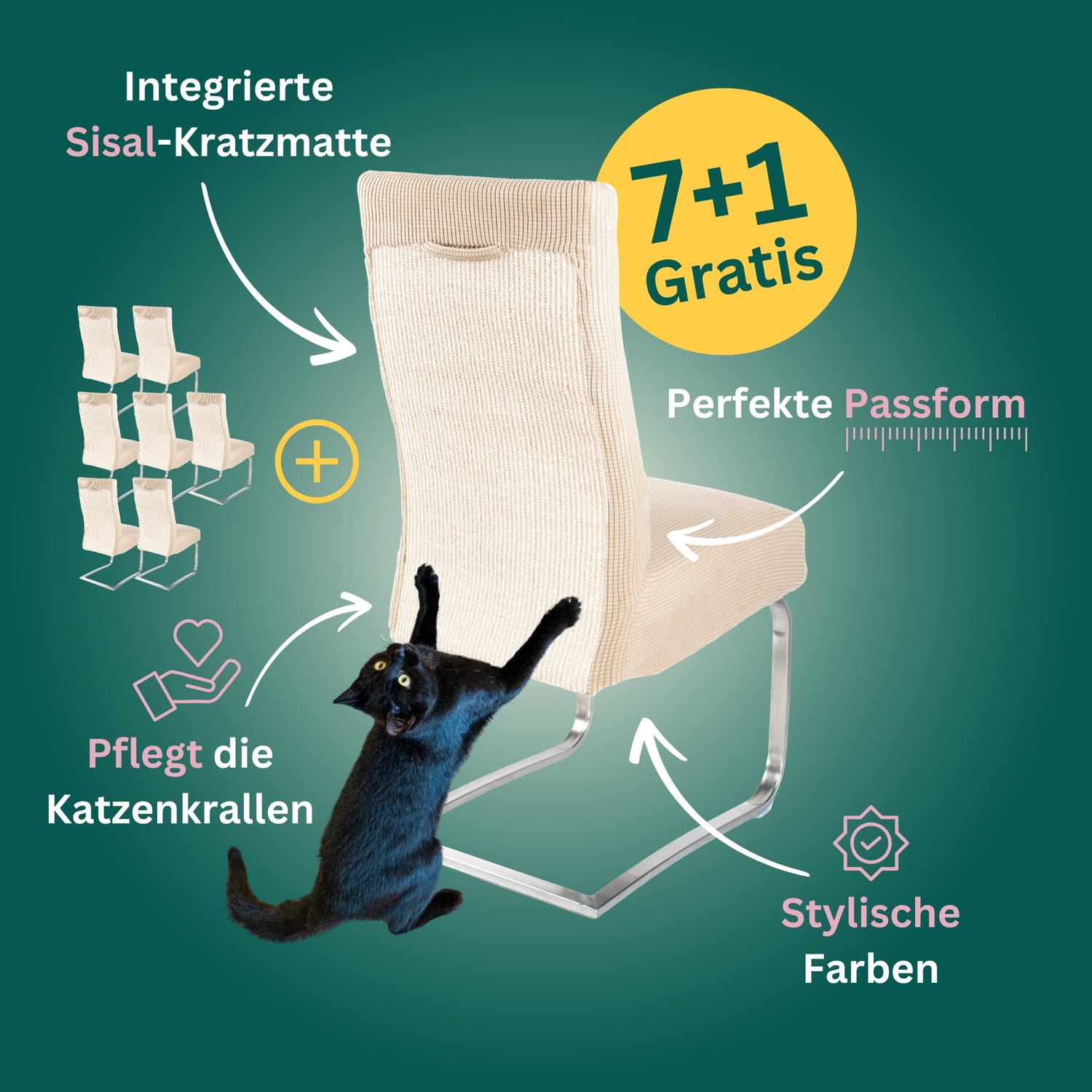 7+1 Gratis: Stuhlhusse mit Sisal Kratzmatte
