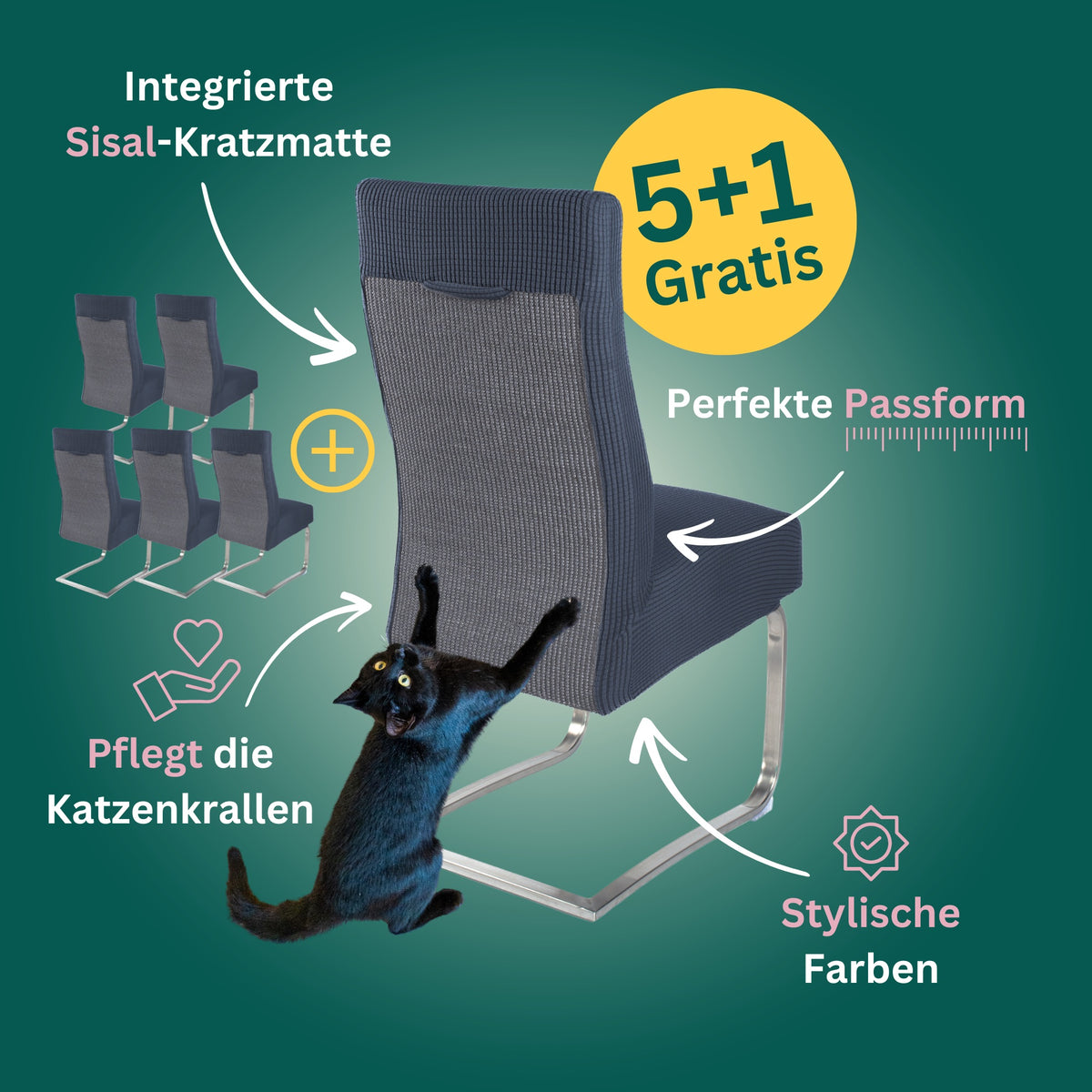 5+1 Gratis: Stuhlhusse mit Sisal Kratzmatte