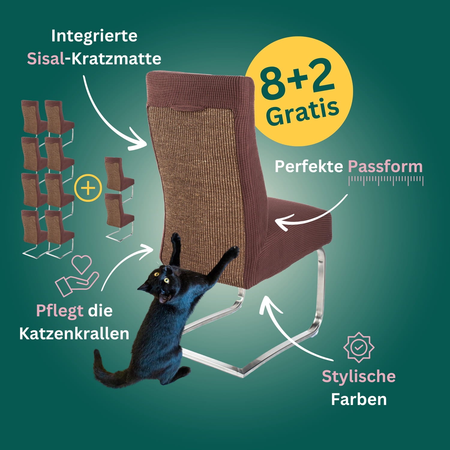 8+2 Gratis: Stuhlhusse mit Sisal Kratzmatte