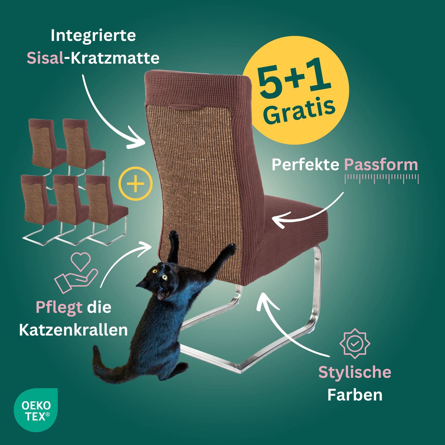 5+1 Gratis: Stuhlhusse mit Sisal Kratzmatte