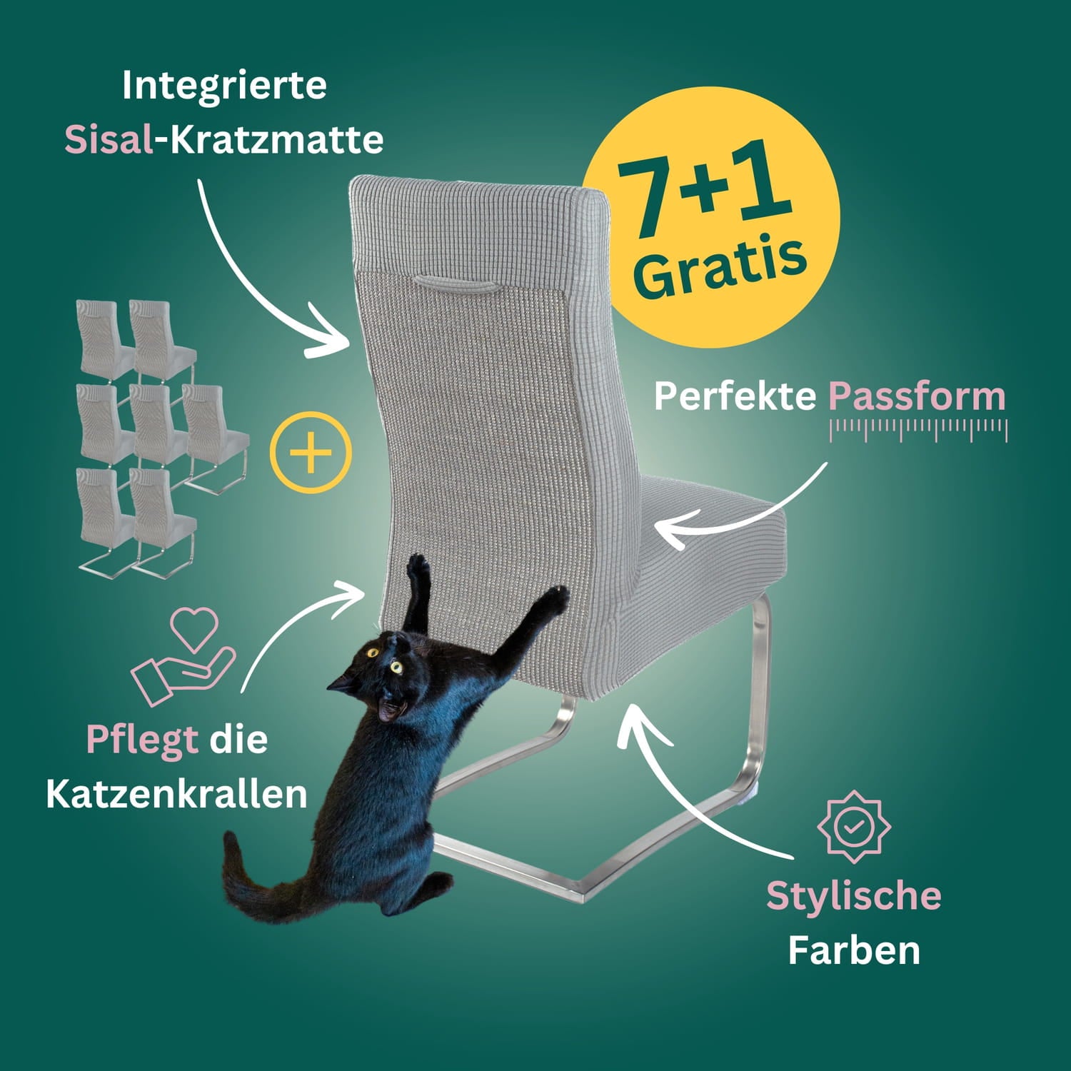 7+1 Gratis: Stuhlhusse mit Sisal Kratzmatte