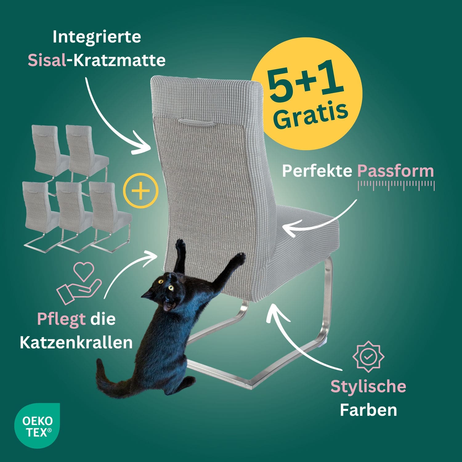 5+1 Gratis: Stuhlhusse mit Sisal Kratzmatte