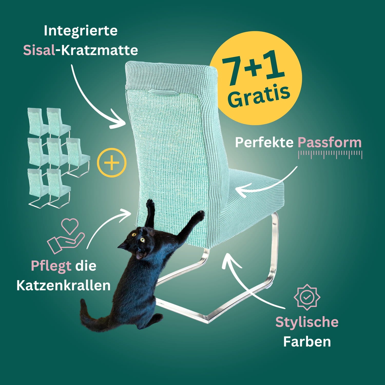 7+1 Gratis: Stuhlhusse mit Sisal Kratzmatte