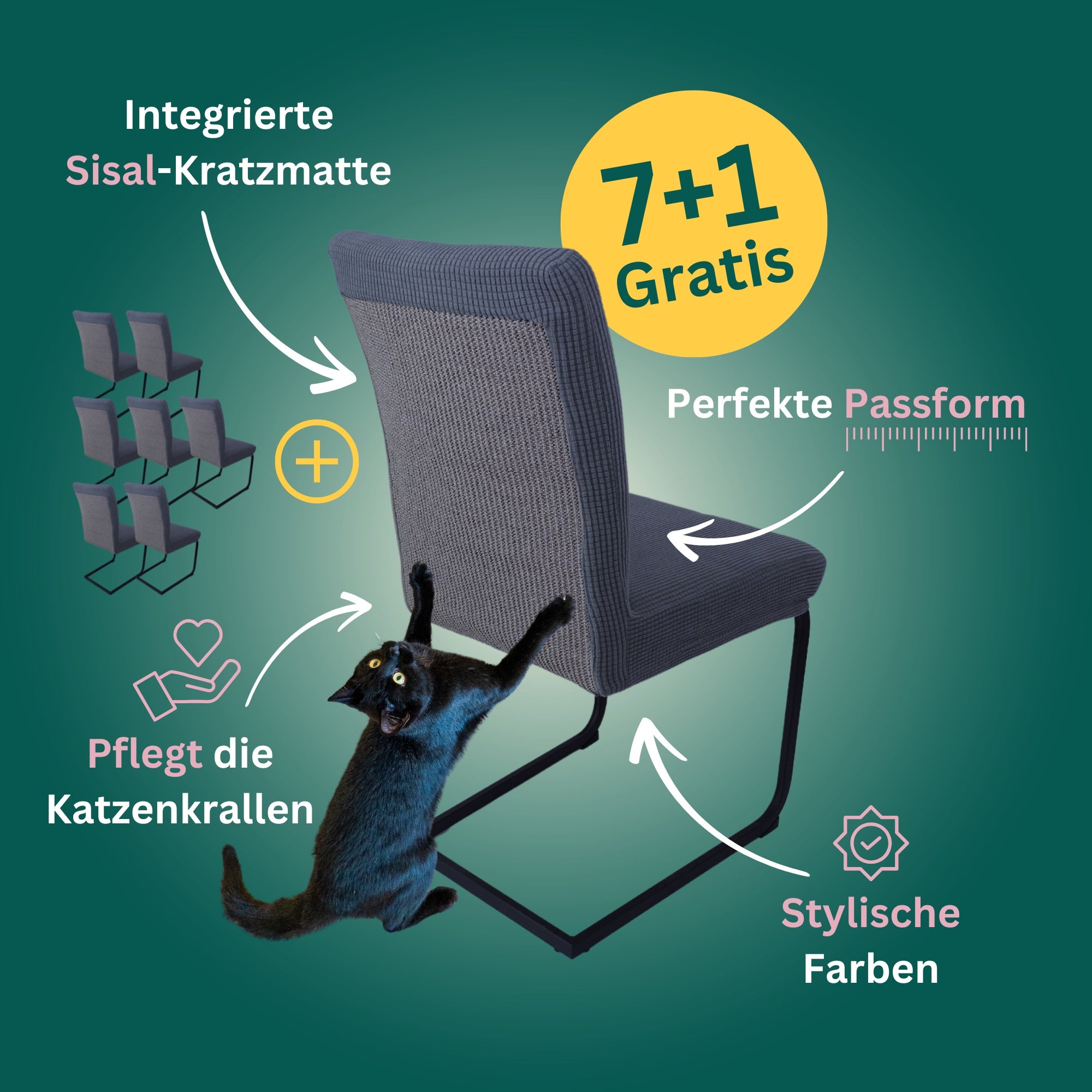 7+1 Gratis: Stuhlhusse mit Sisal Kratzmatte