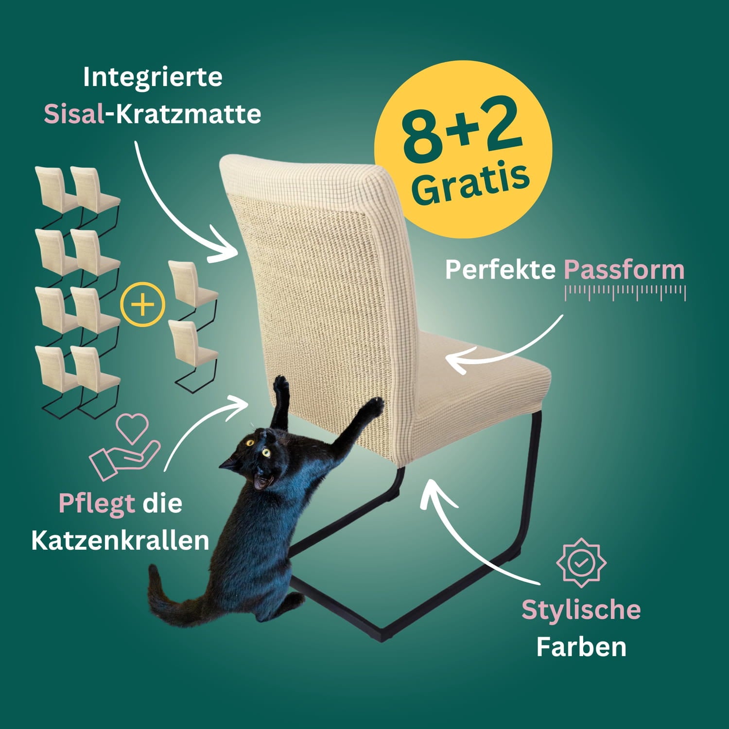 8+2 Gratis: Stuhlhusse mit Sisal Kratzmatte