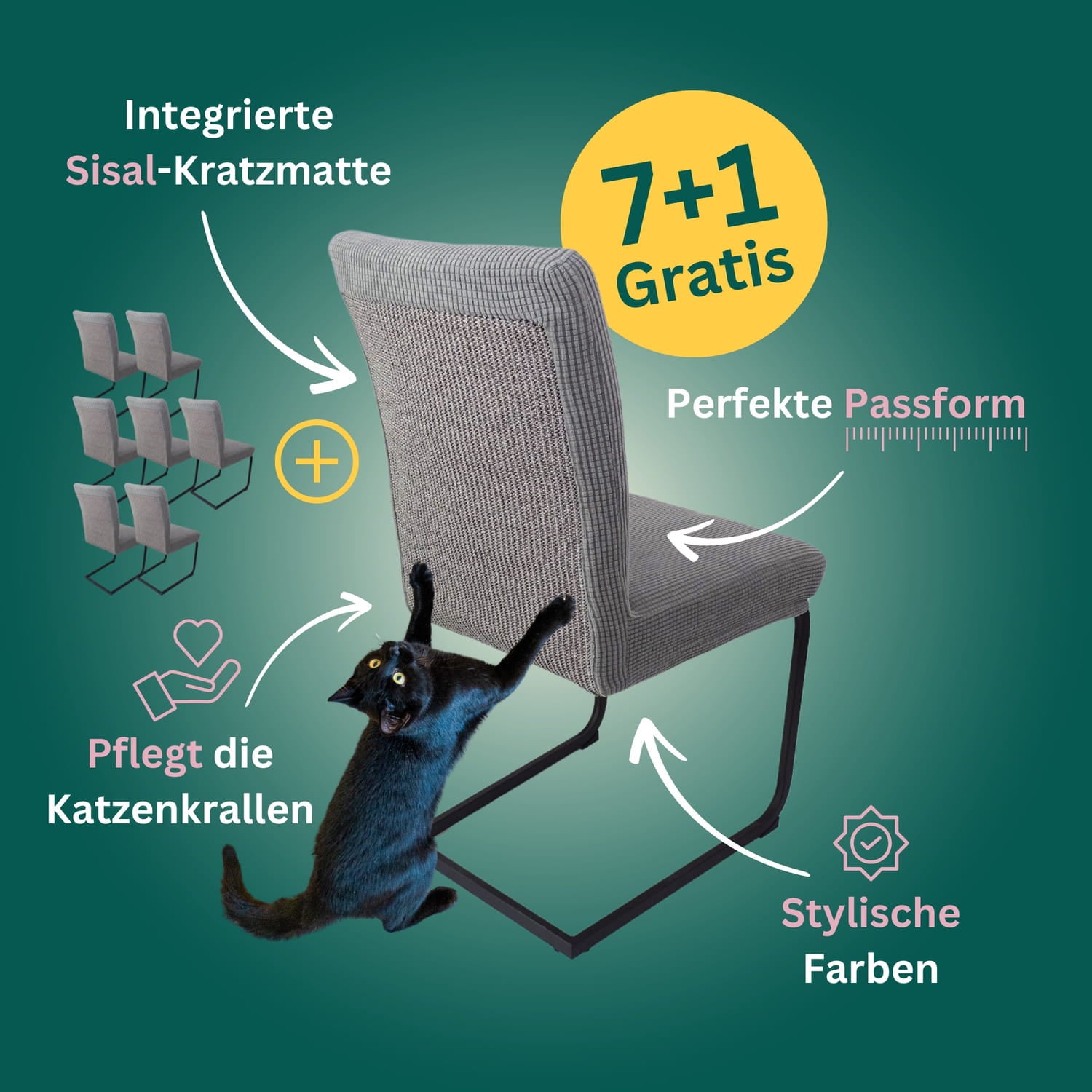 7+1 Gratis: Stuhlhusse mit Sisal Kratzmatte
