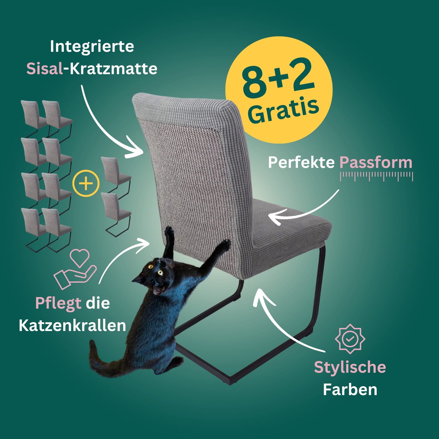 8+2 Gratis: Stuhlhusse mit Sisal Kratzmatte