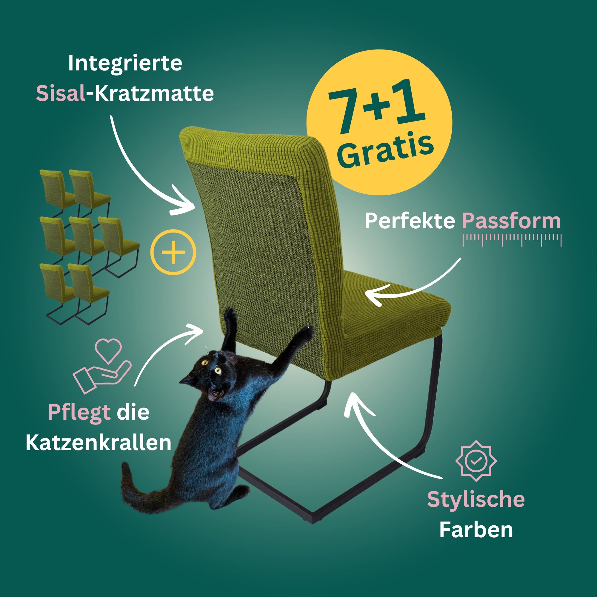 7+1 Gratis: Stuhlhusse mit Sisal Kratzmatte