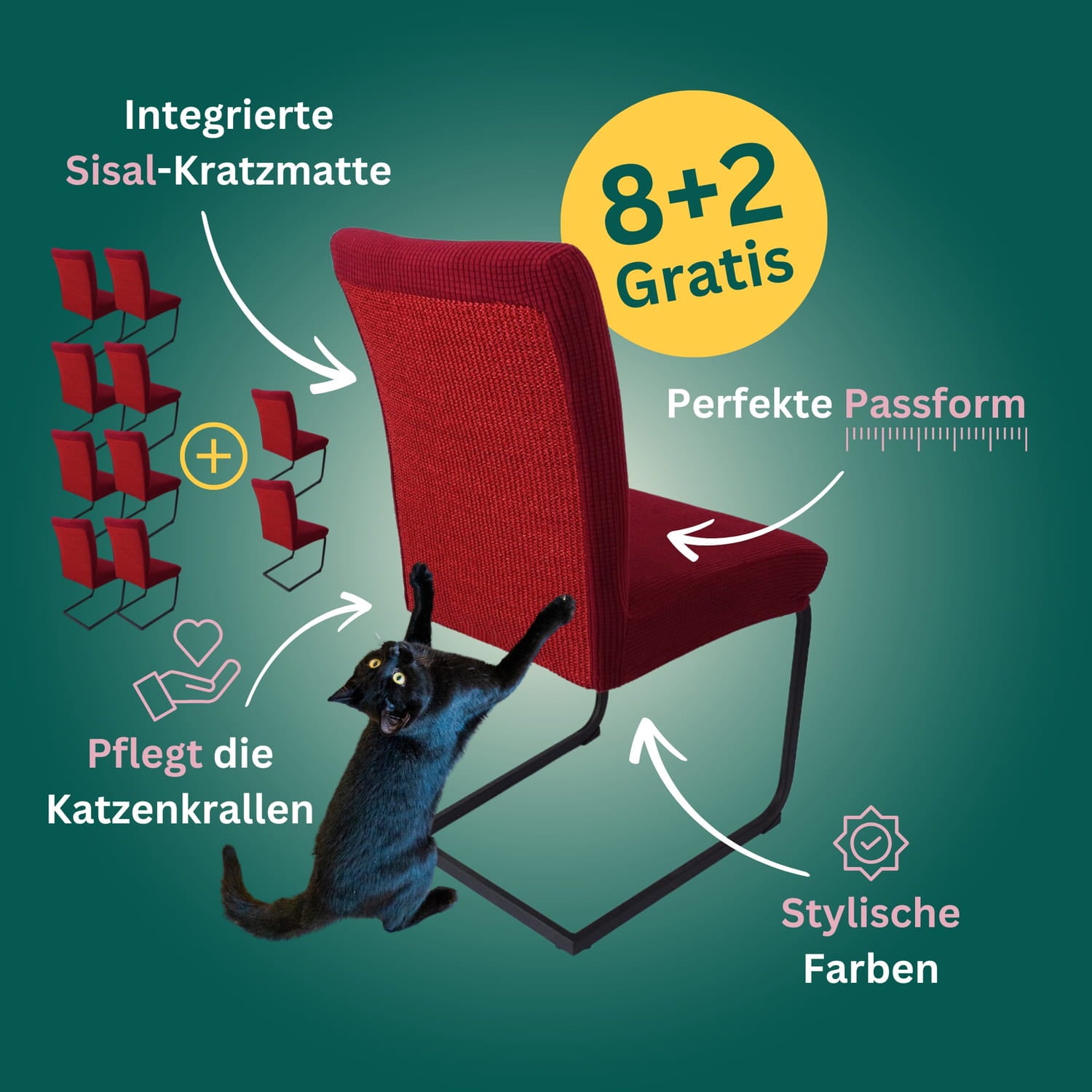 8+2 Gratis: Stuhlhusse mit Sisal Kratzmatte