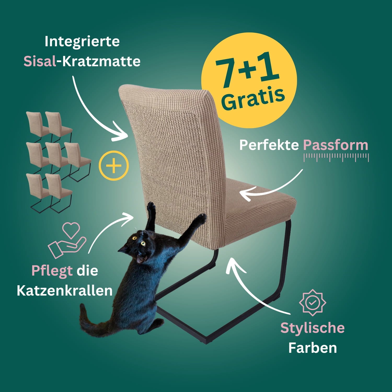 7+1 Gratis: Stuhlhusse mit Sisal Kratzmatte
