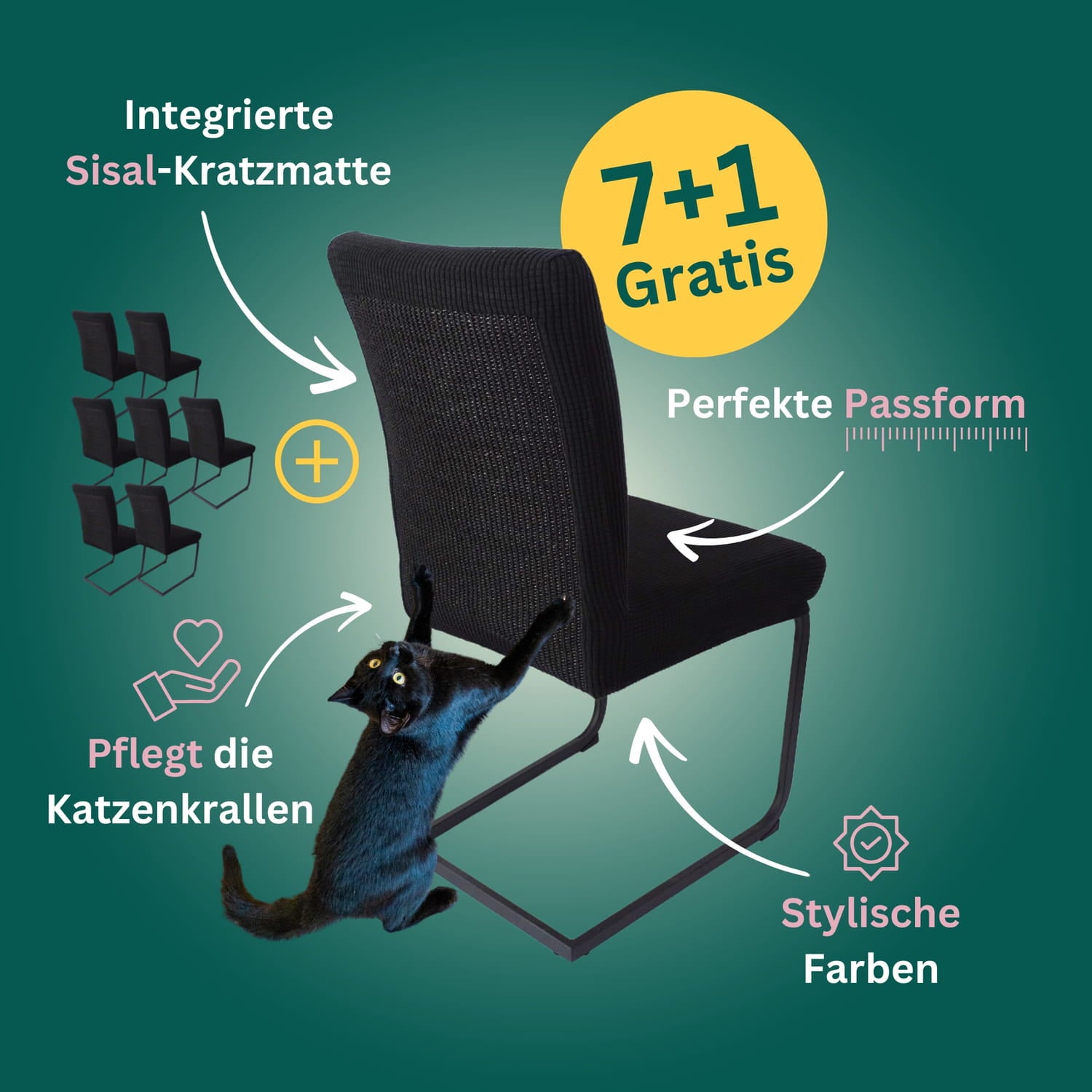 7+1 Gratis: Stuhlhusse mit Sisal Kratzmatte
