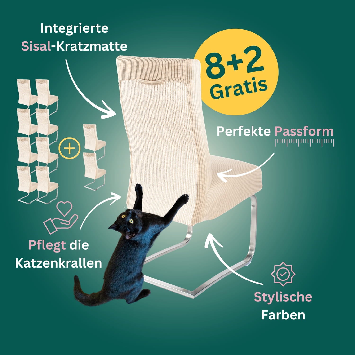 8+2 Gratis: Stuhlhusse mit Sisal Kratzmatte