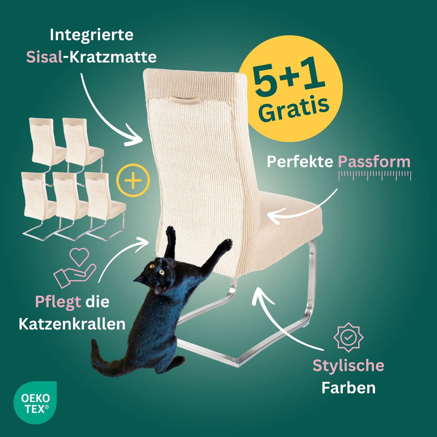 5+1 Gratis: Stuhlhusse mit Sisal Kratzmatte