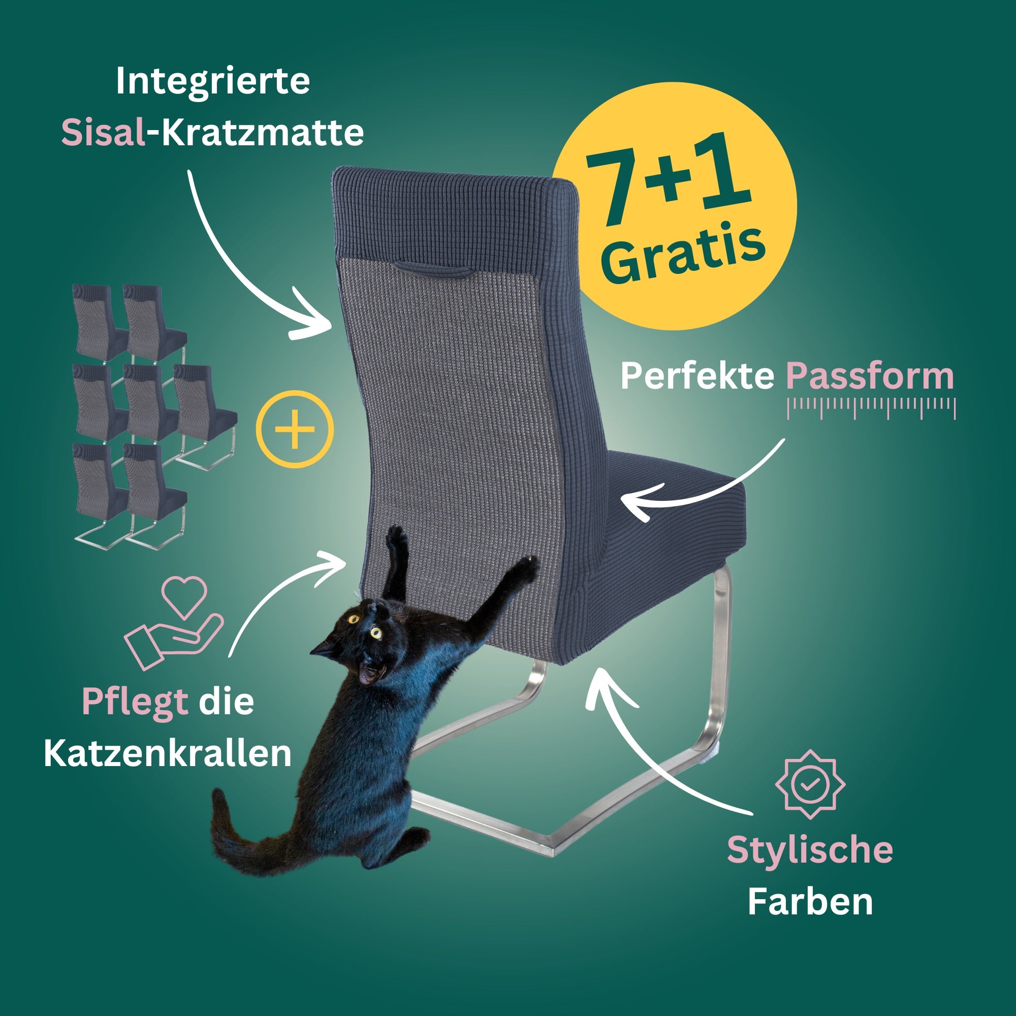 7+1 Gratis: Stuhlhusse mit Sisal Kratzmatte