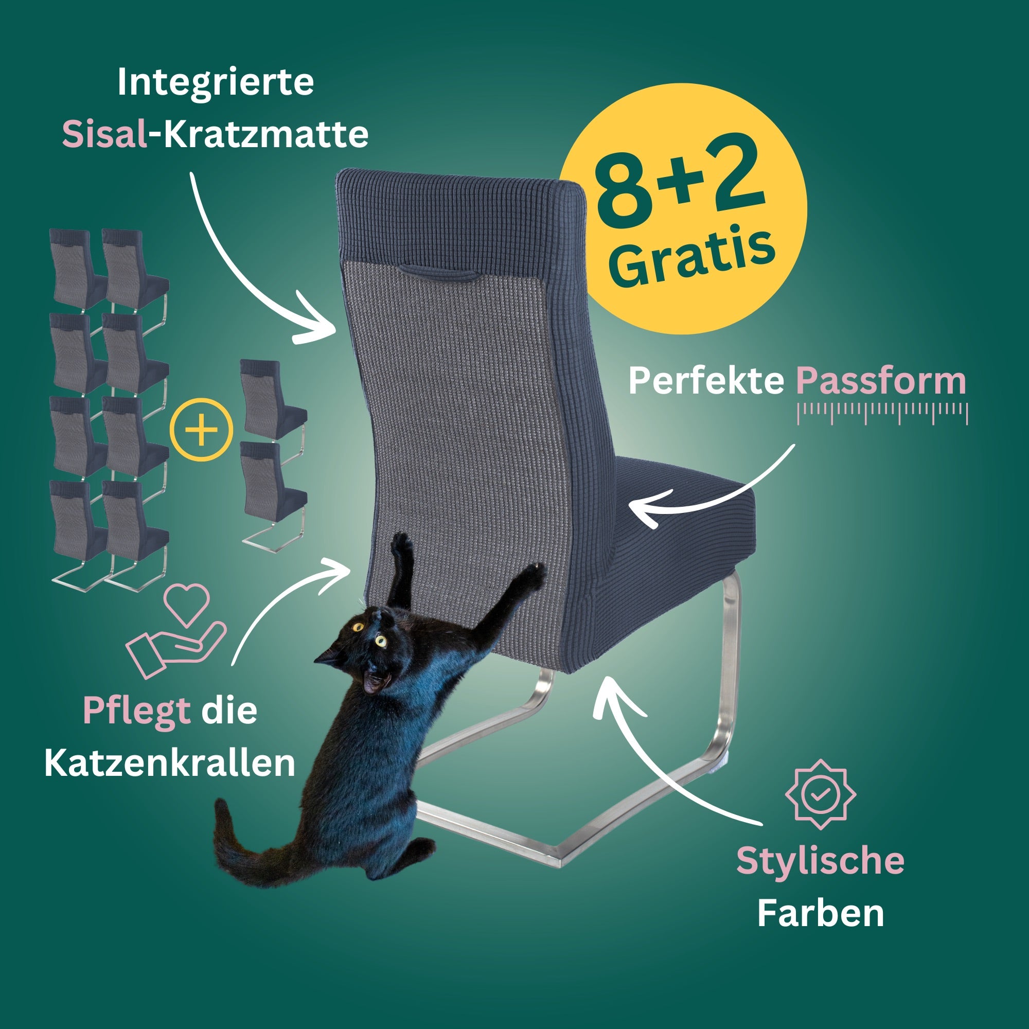 8+2 Gratis: Stuhlhusse mit Sisal Kratzmatte