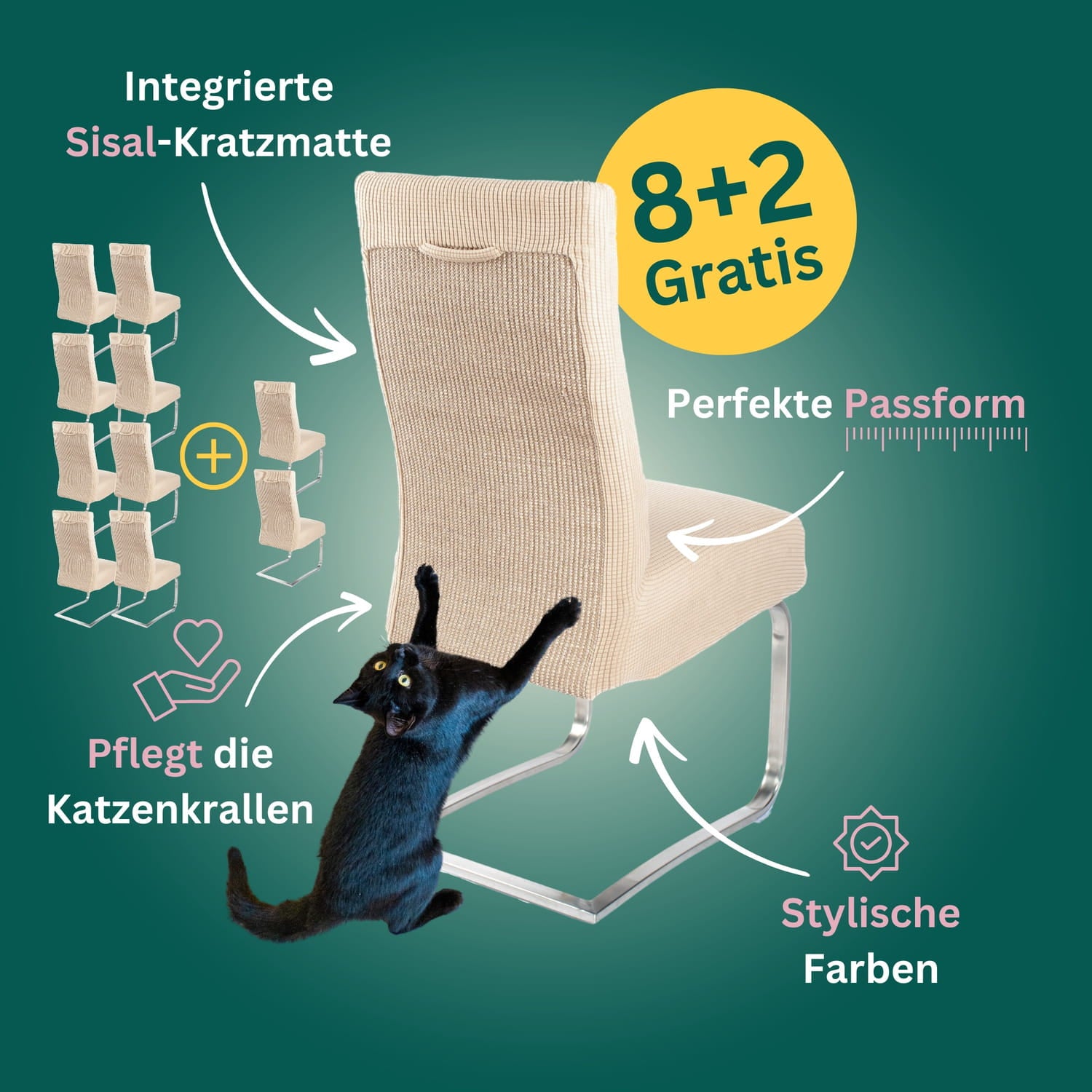 8+2 Gratis: Stuhlhusse mit Sisal Kratzmatte