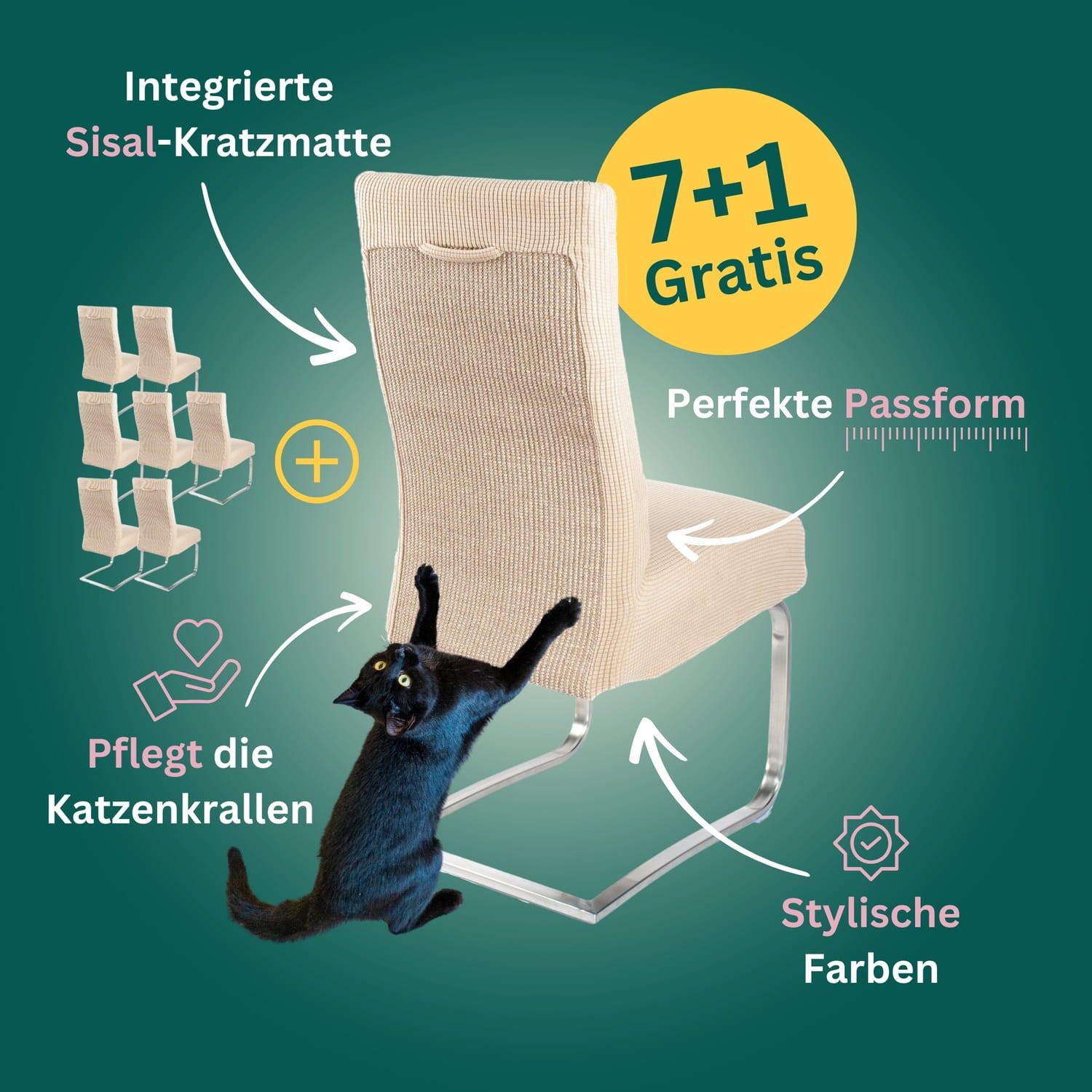 7+1 Gratis: Stuhlhusse mit Sisal Kratzmatte