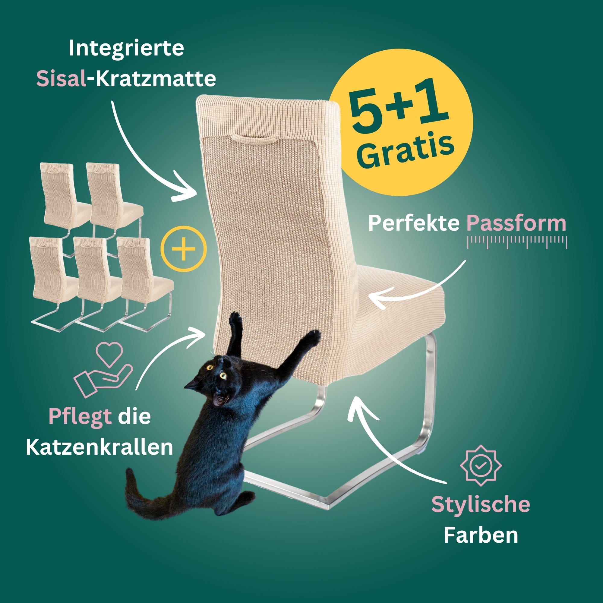 5+1 Gratis: Stuhlhusse mit Sisal Kratzmatte