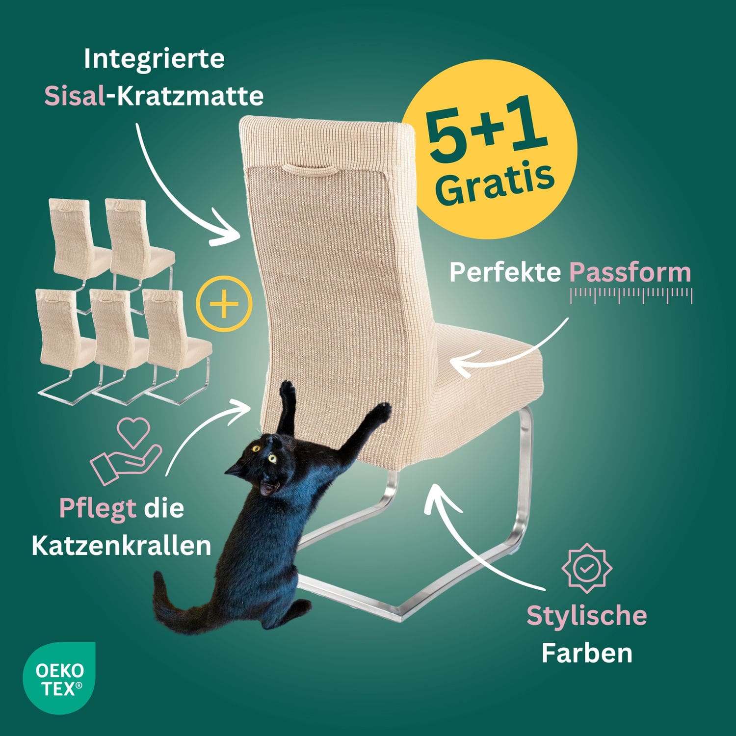 5+1 Gratis: Stuhlhusse mit Sisal Kratzmatte