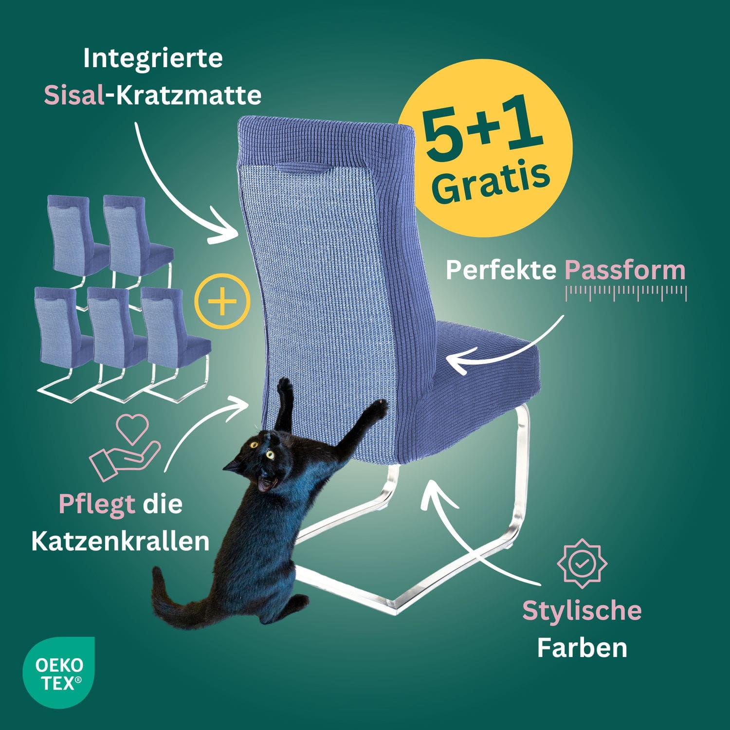 5+1 Gratis: Stuhlhusse mit Sisal Kratzmatte