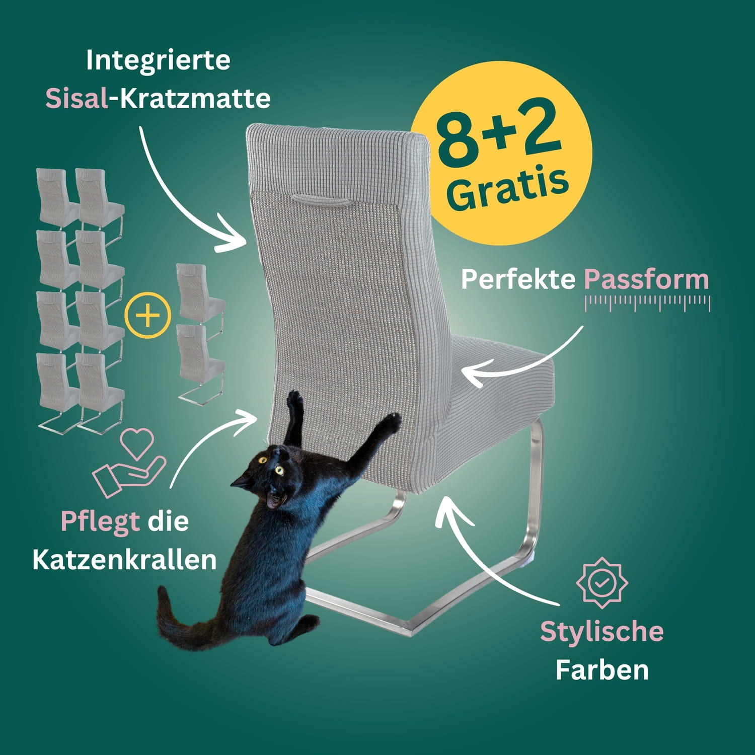 8+2 Gratis: Stuhlhusse mit Sisal Kratzmatte