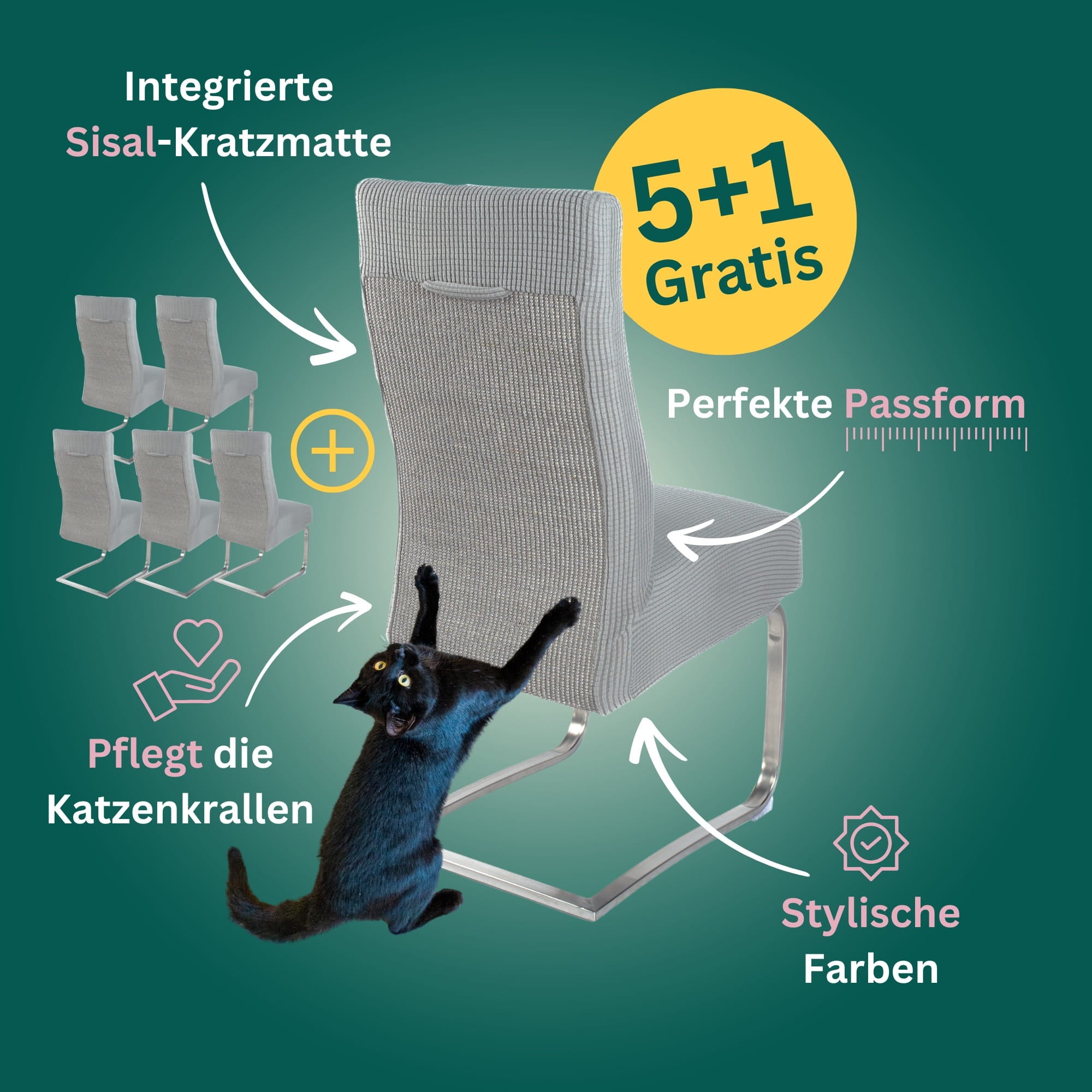 5+1 Gratis: Stuhlhusse mit Sisal Kratzmatte