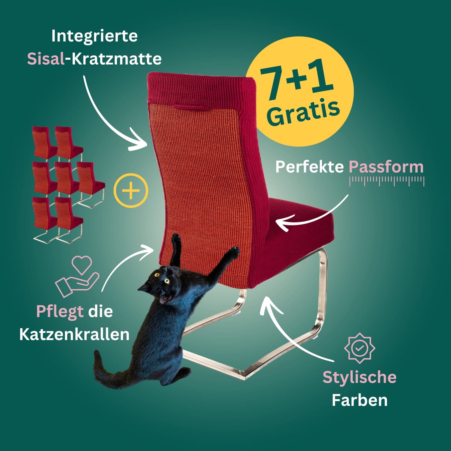 7+1 Gratis: Stuhlhusse mit Sisal Kratzmatte