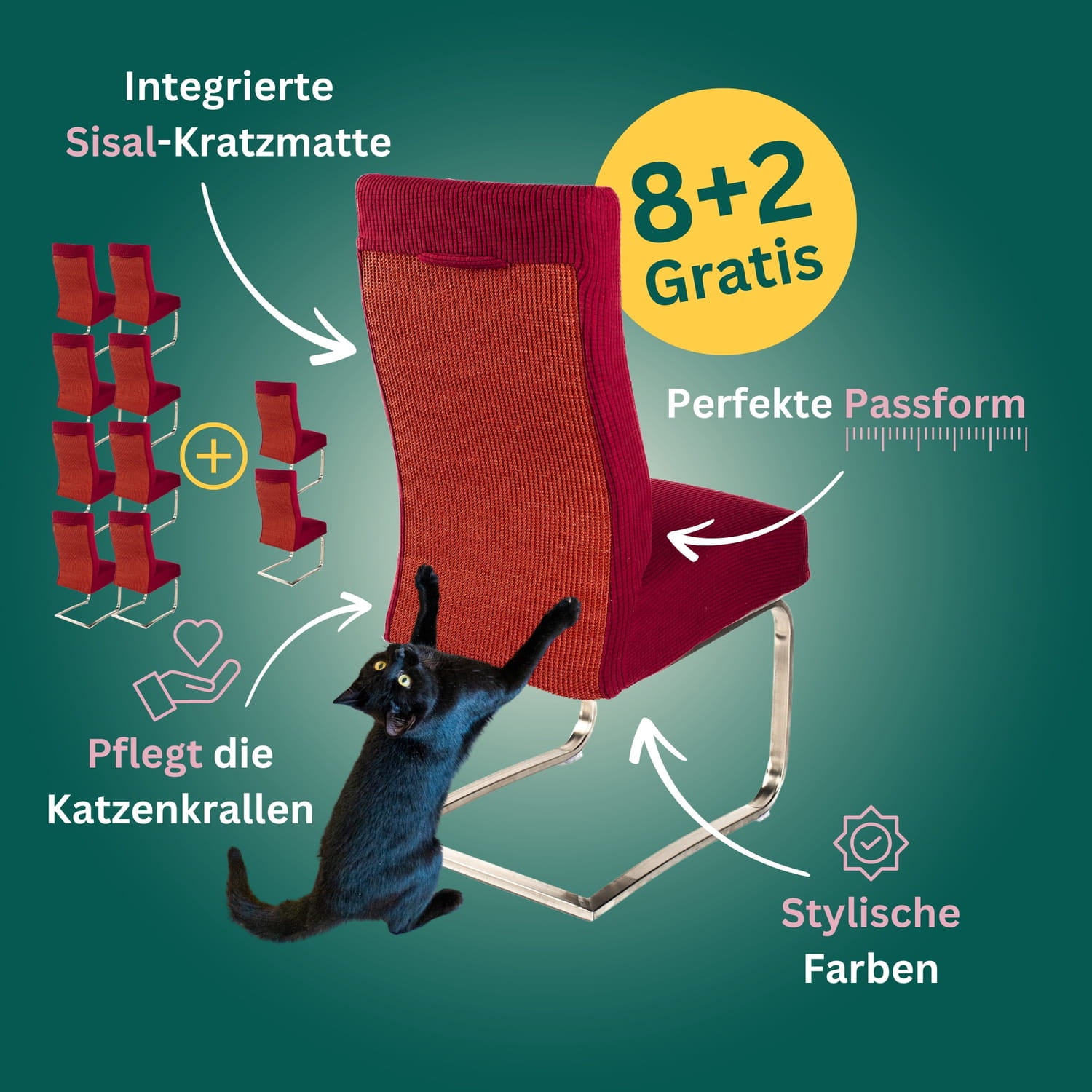 8+2 Gratis: Stuhlhusse mit Sisal Kratzmatte