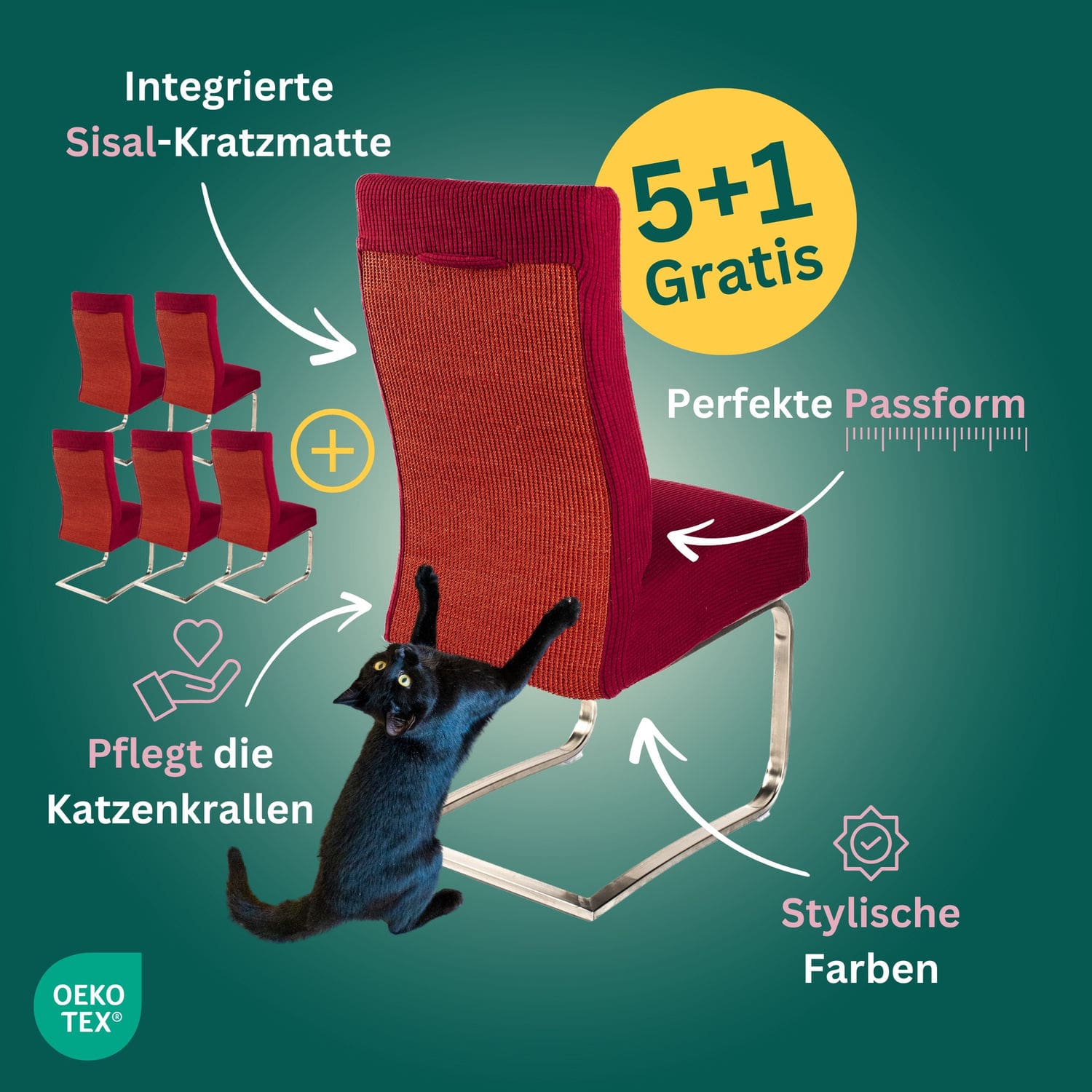 5+1 Gratis: Stuhlhusse mit Sisal Kratzmatte