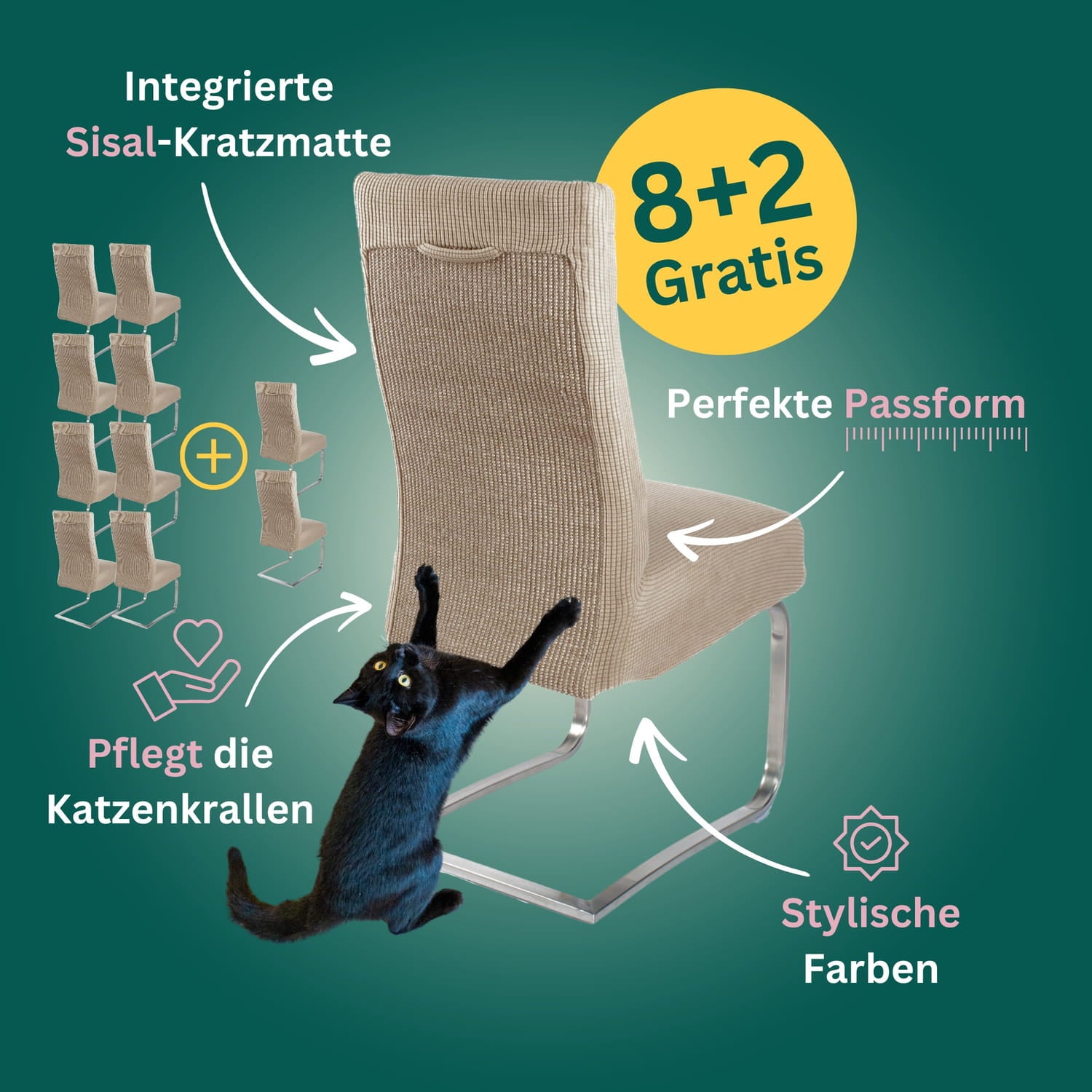 8+2 Gratis: Stuhlhusse mit Sisal Kratzmatte