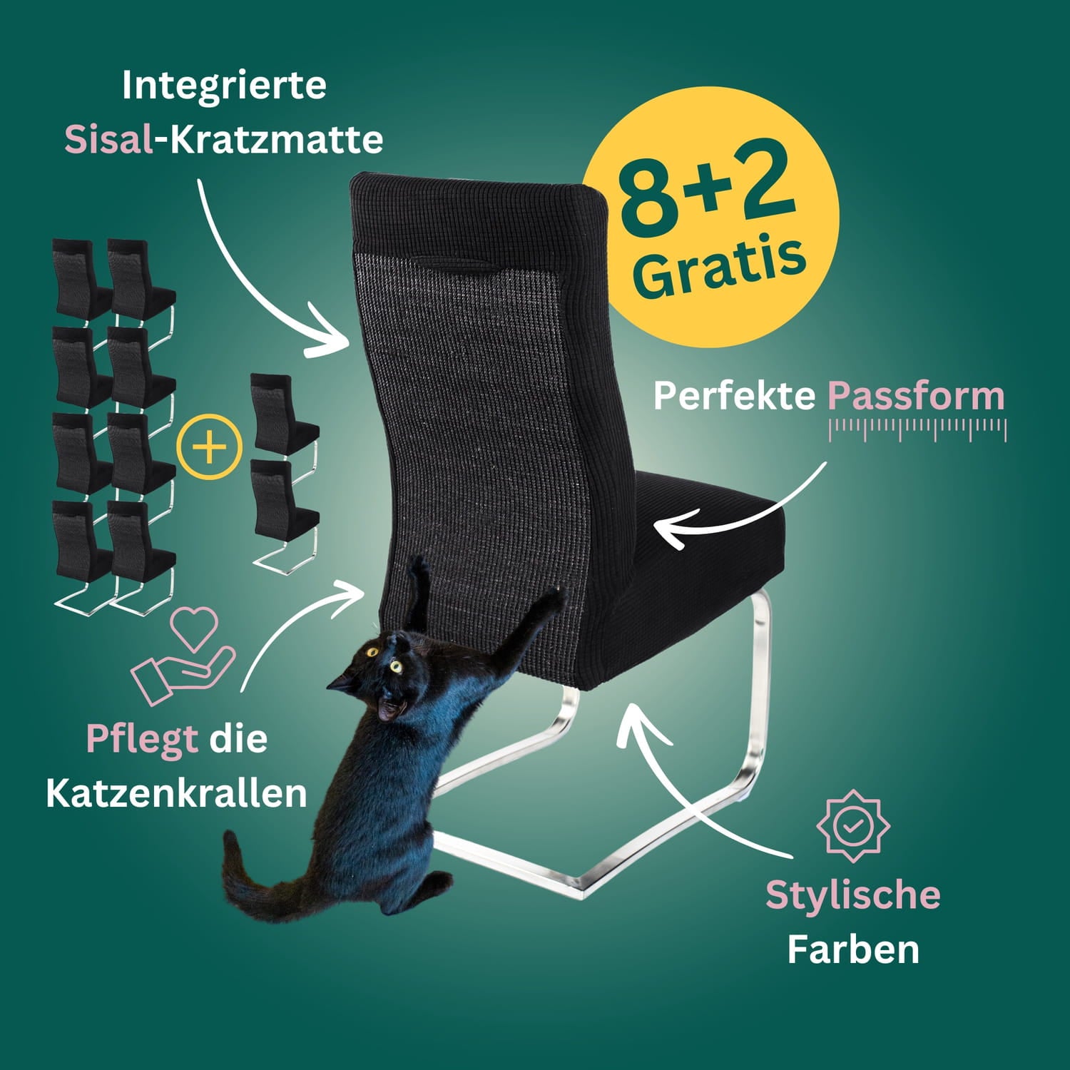 8+2 Gratis: Stuhlhusse mit Sisal Kratzmatte