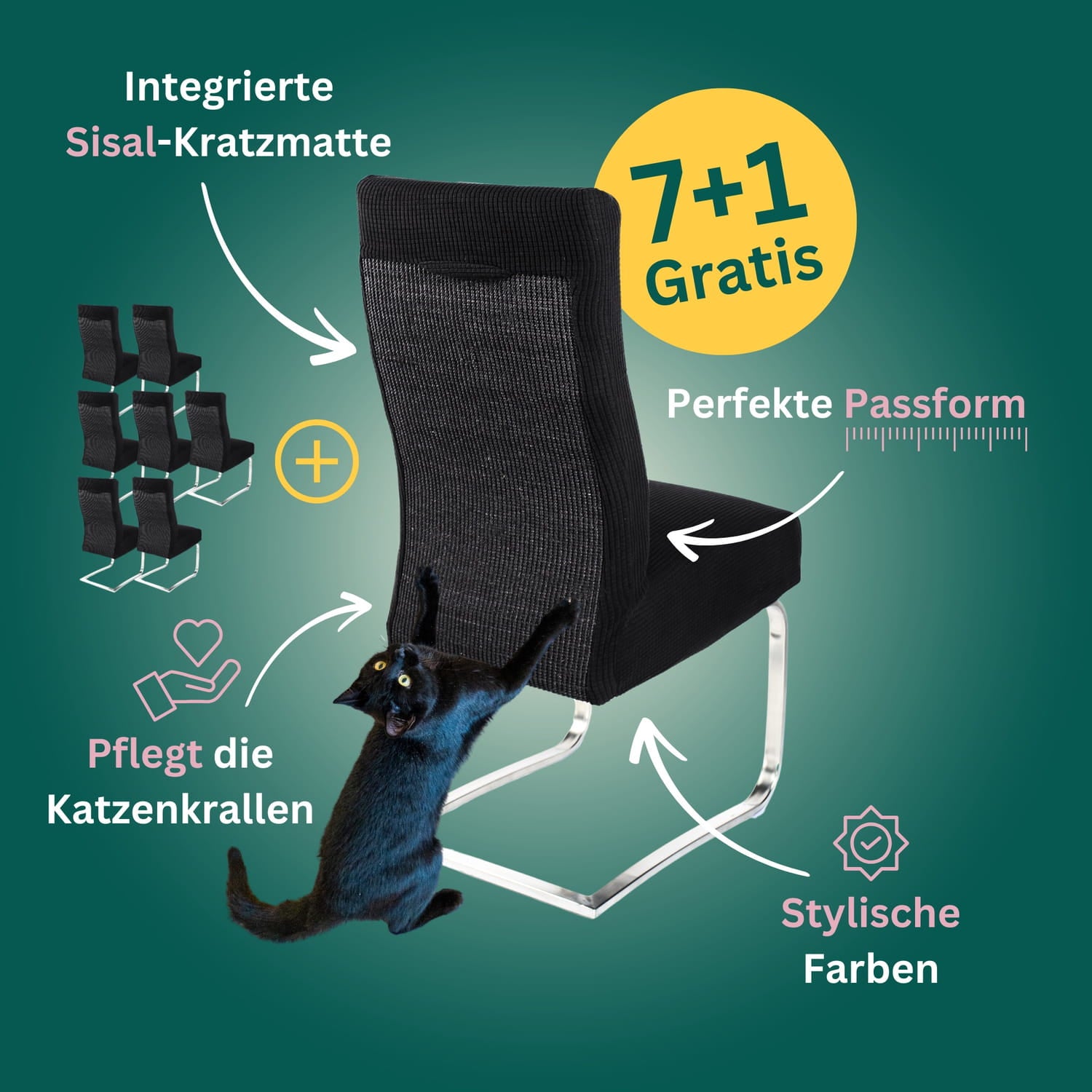 7+1 Gratis: Stuhlhusse mit Sisal Kratzmatte