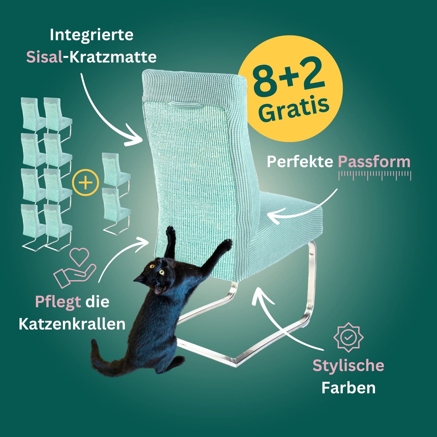 8+2 Gratis: Stuhlhusse mit Sisal Kratzmatte