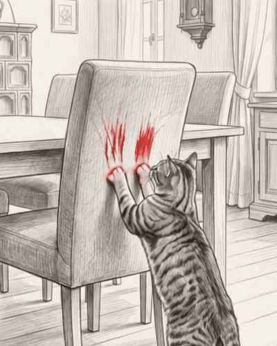 Katze kratzt an einem ungeschützten Stuhl