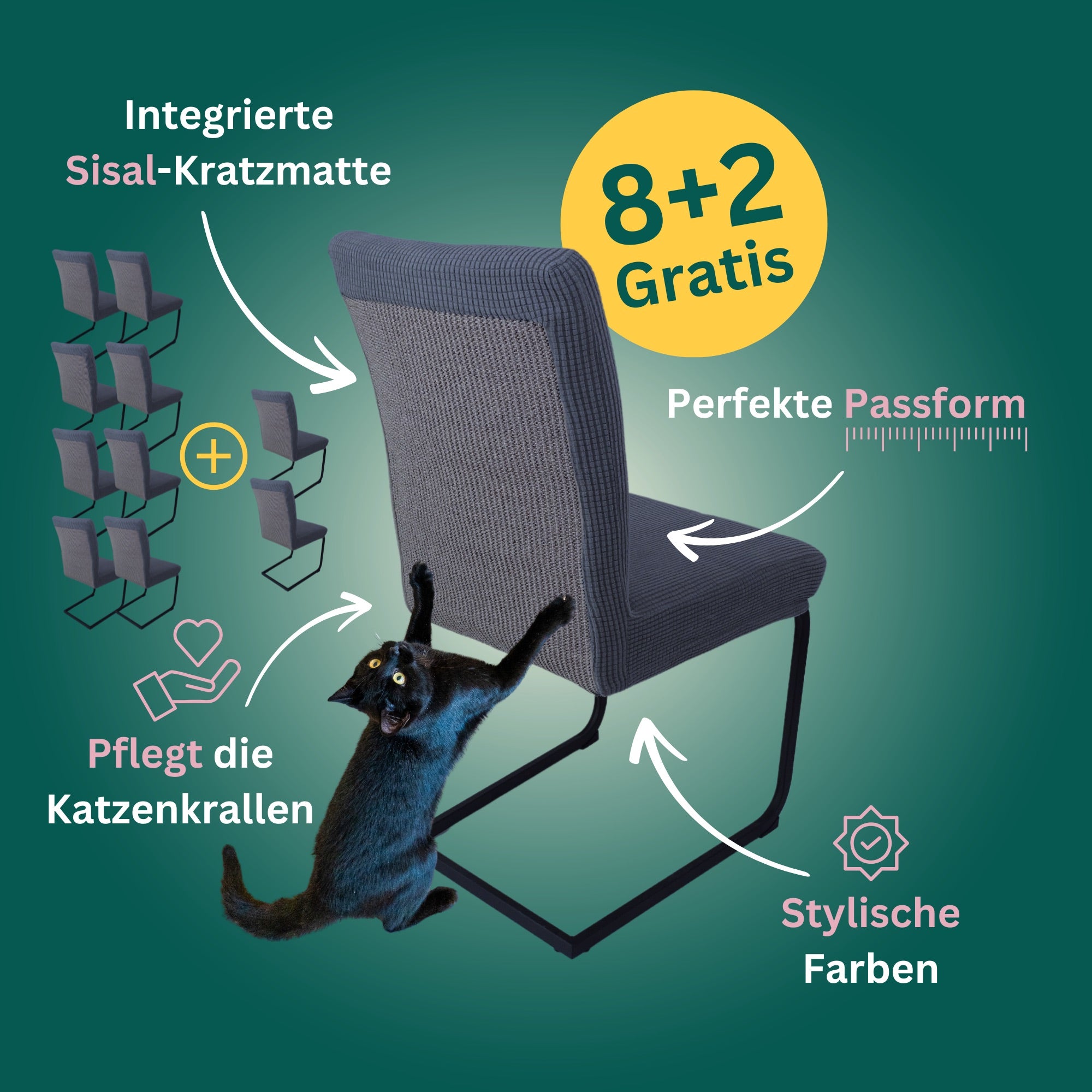 8+2 Gratis: Stuhlhusse mit Sisal Kratzmatte