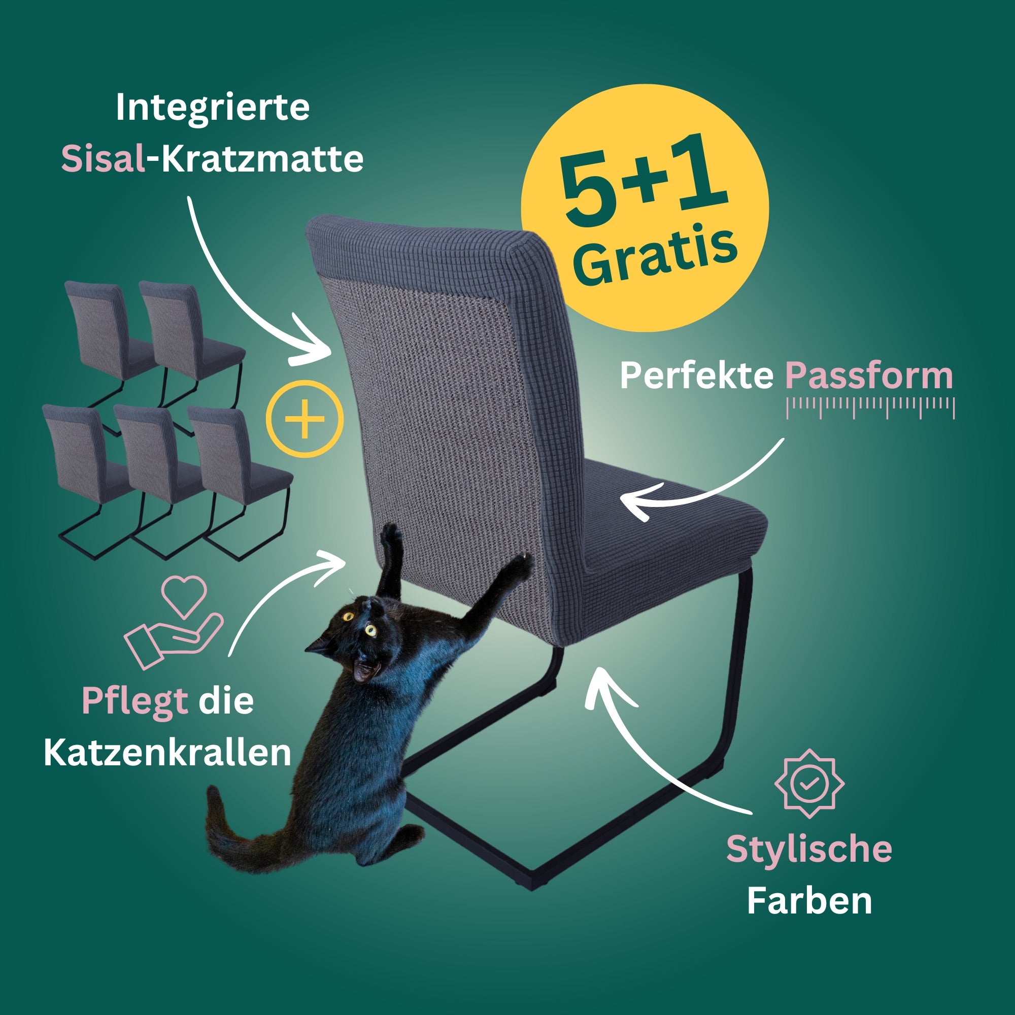 5+1 Gratis: Stuhlhusse mit Sisal Kratzmatte