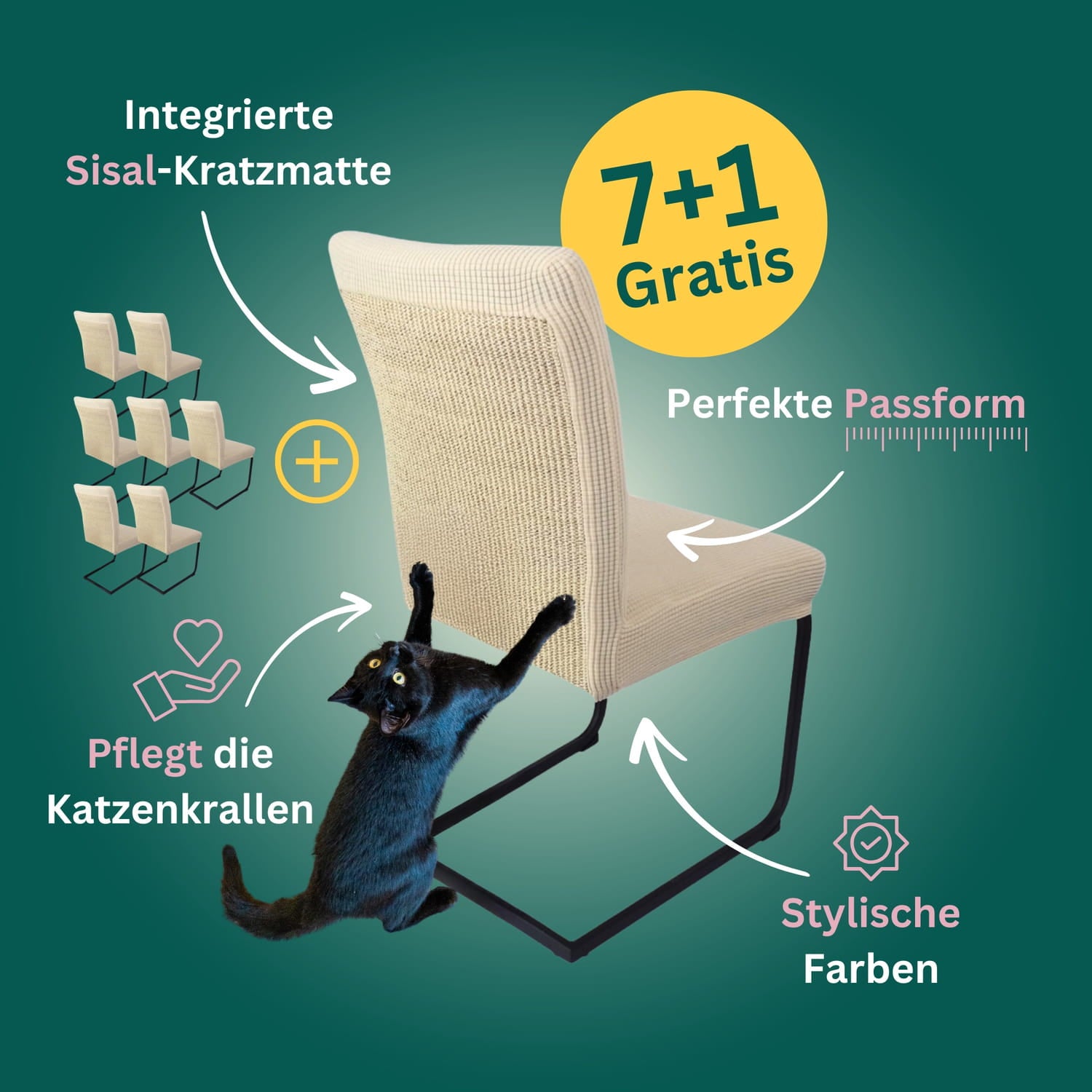 7+1 Gratis: Stuhlhusse mit Sisal Kratzmatte