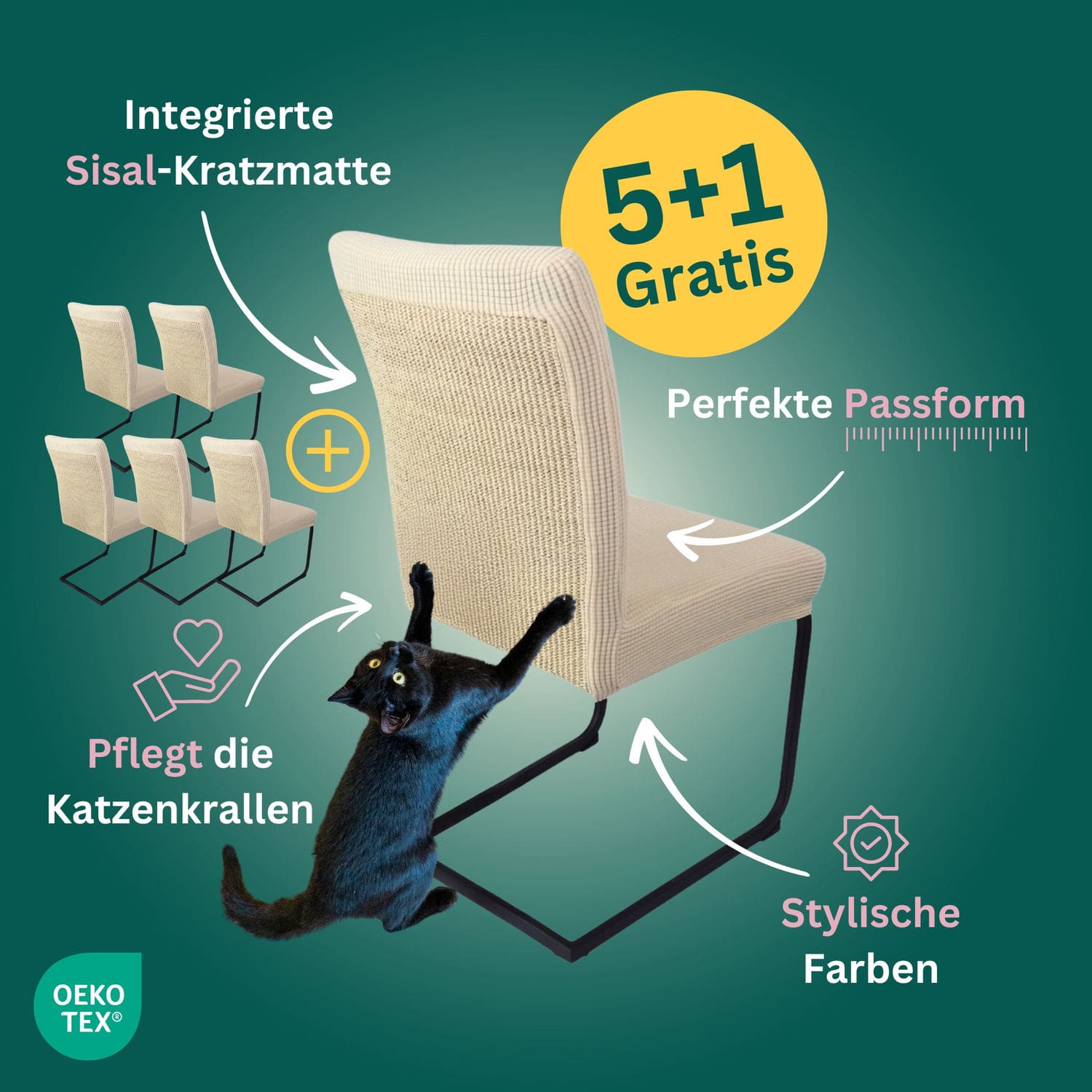 5+1 Gratis: Stuhlhusse mit Sisal Kratzmatte