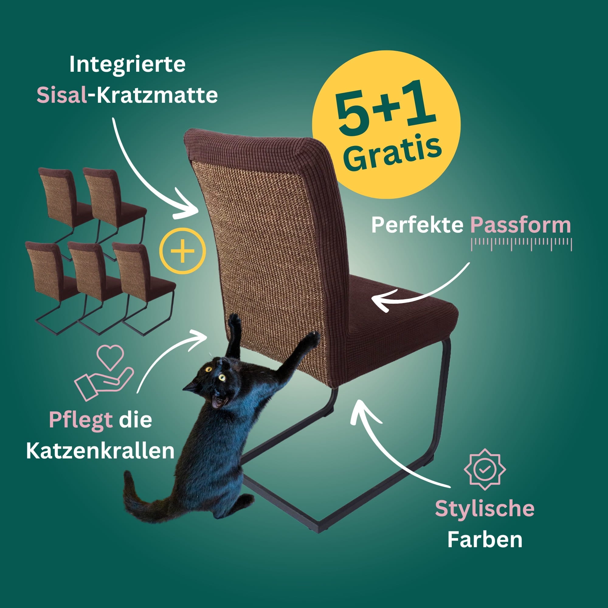 5+1 Gratis: Stuhlhusse mit Sisal Kratzmatte