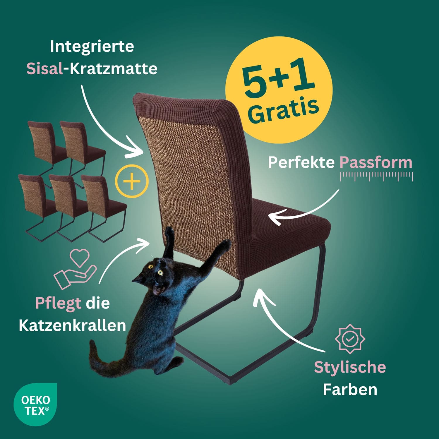 5+1 Gratis: Stuhlhusse mit Sisal Kratzmatte