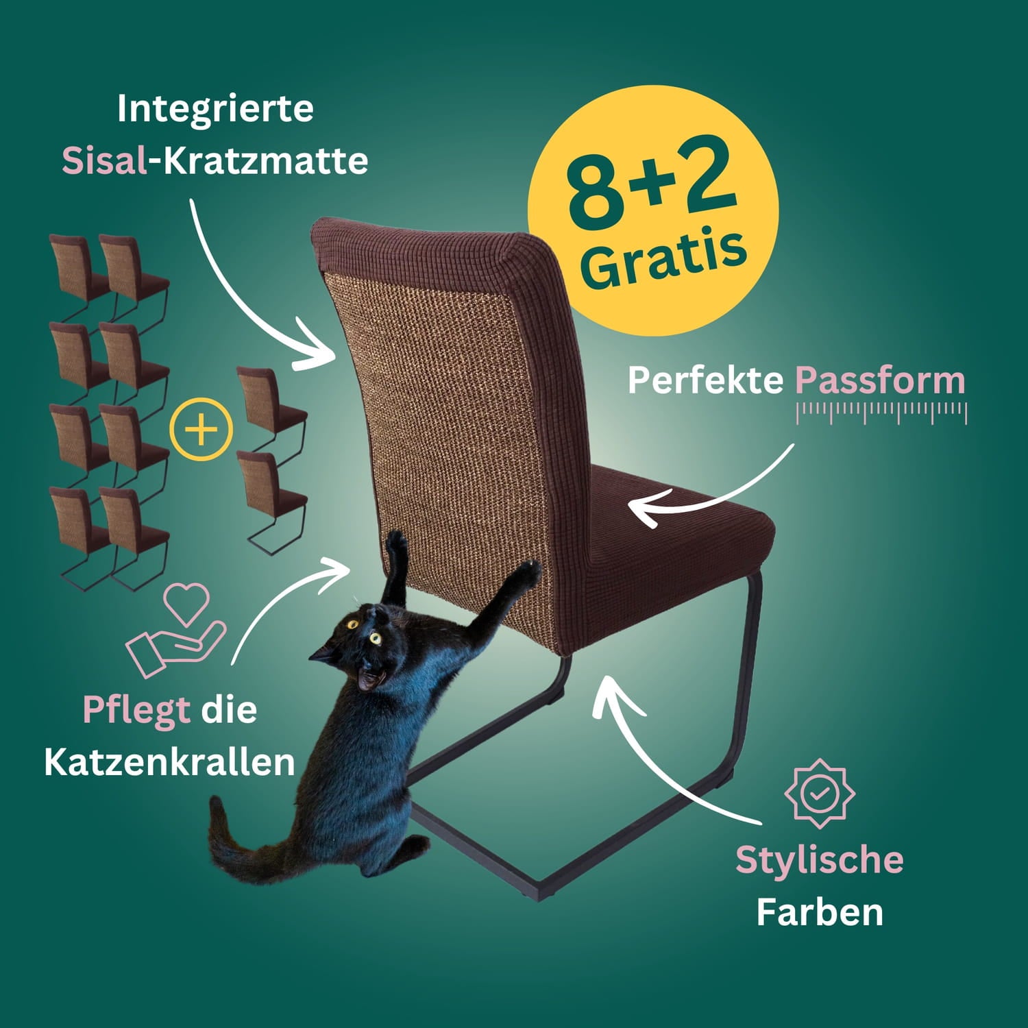 8+2 Gratis: Stuhlhusse mit Sisal Kratzmatte