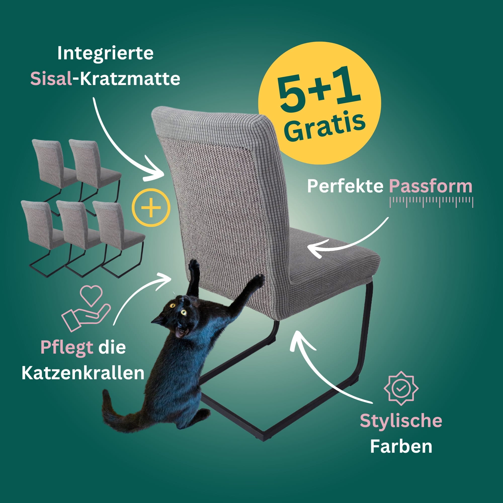 5+1 Gratis: Stuhlhusse mit Sisal Kratzmatte