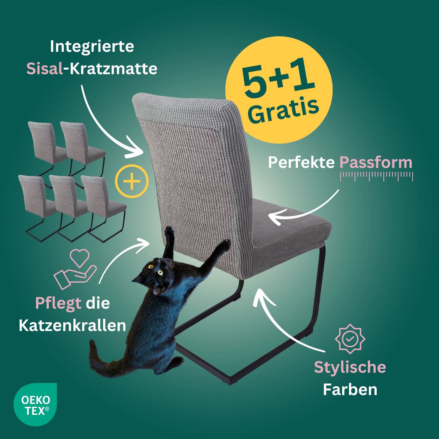 5+1 Gratis: Stuhlhusse mit Sisal Kratzmatte