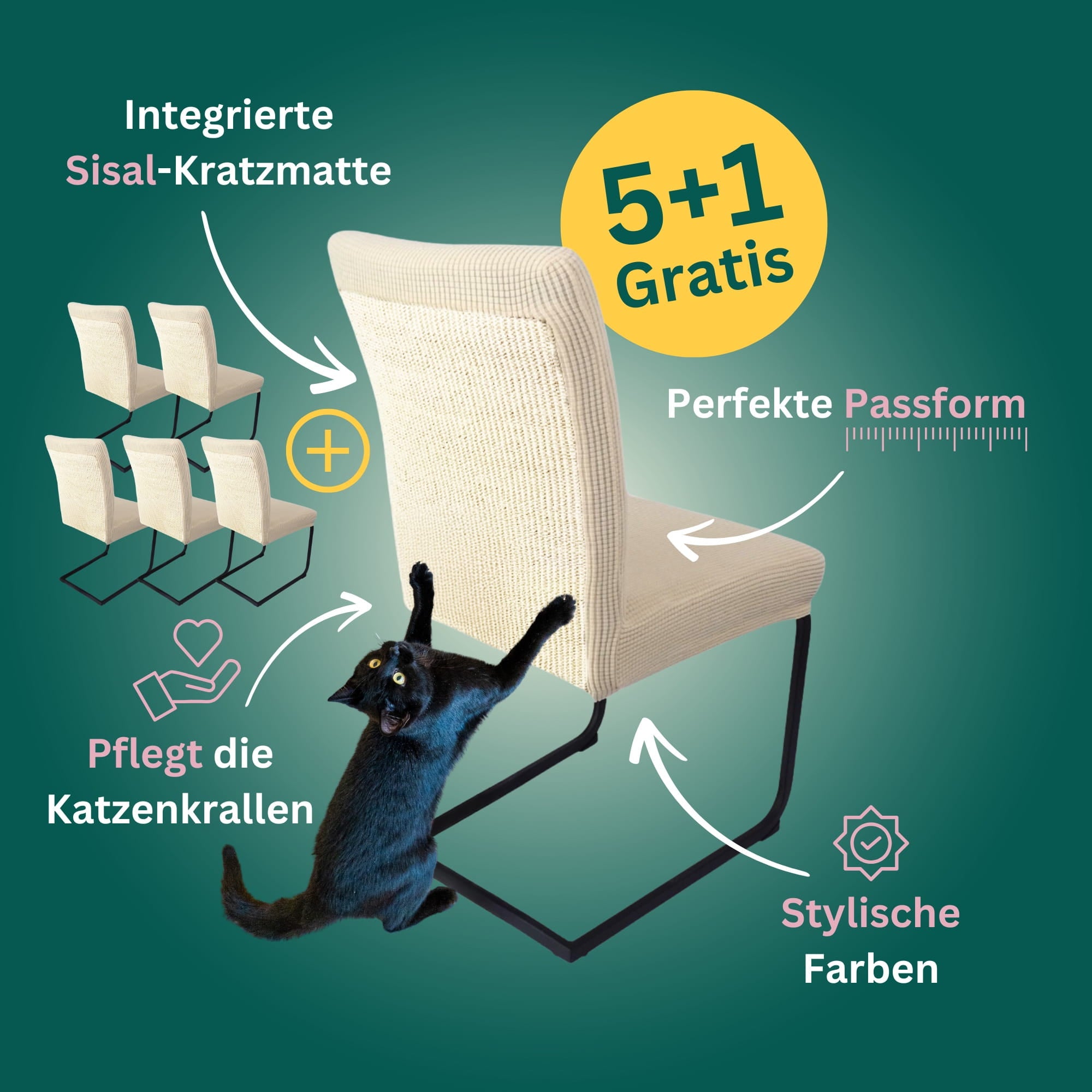 5+1 Gratis: Stuhlhusse mit Sisal Kratzmatte
