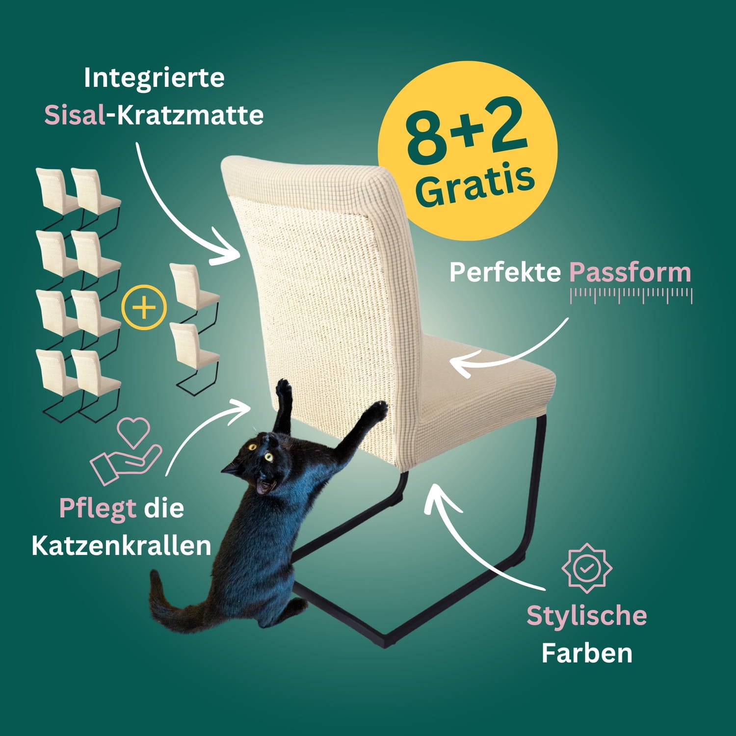 8+2 Gratis: Stuhlhusse mit Sisal Kratzmatte