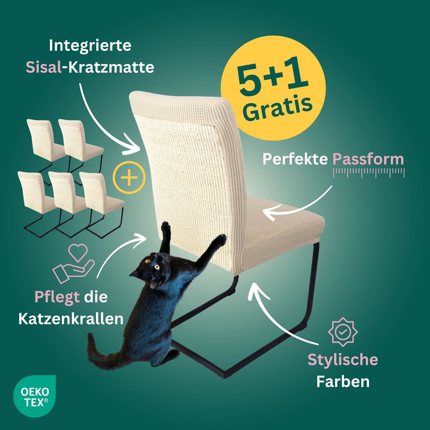 5+1 Gratis: Stuhlhusse mit Sisal Kratzmatte