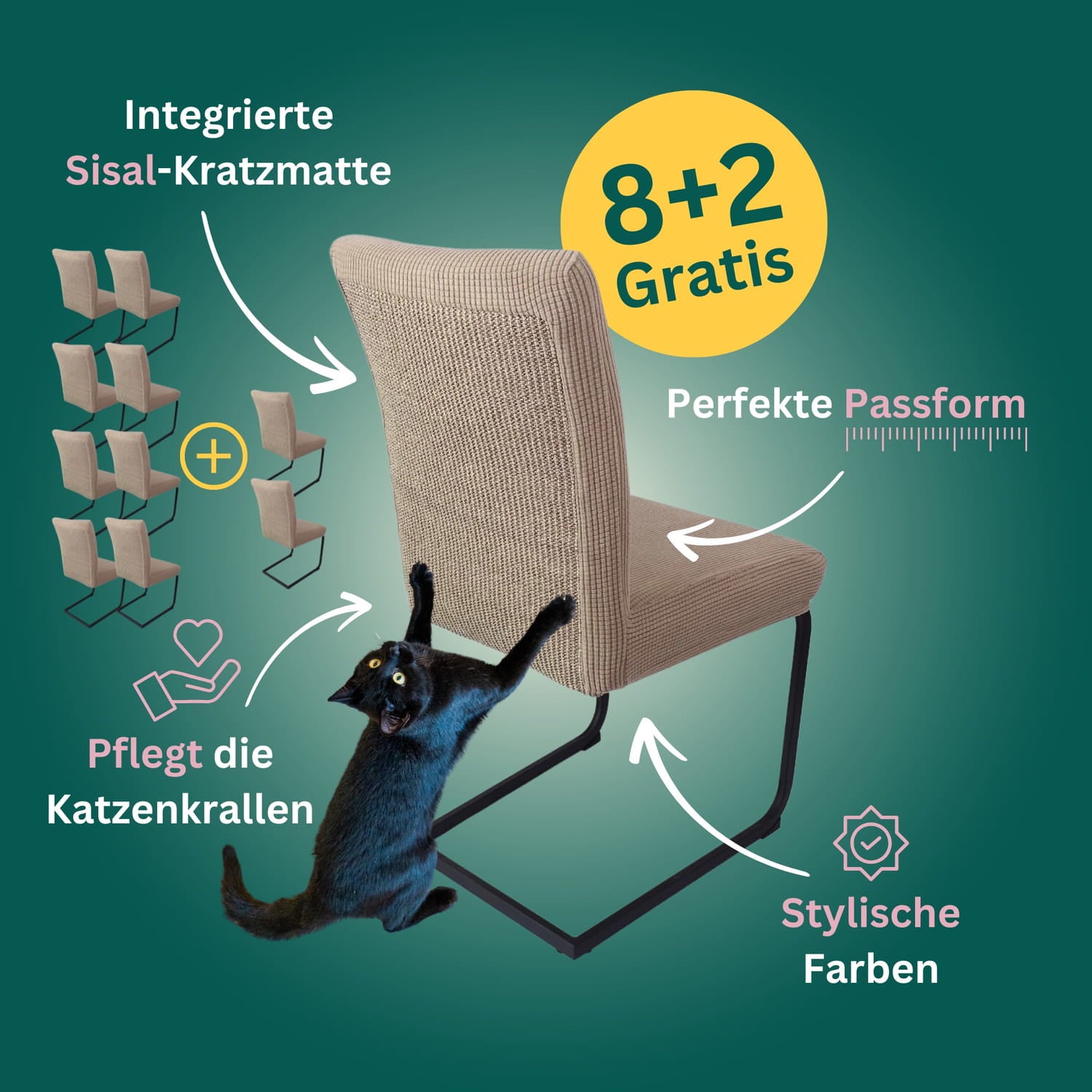 8+2 Gratis: Stuhlhusse mit Sisal Kratzmatte