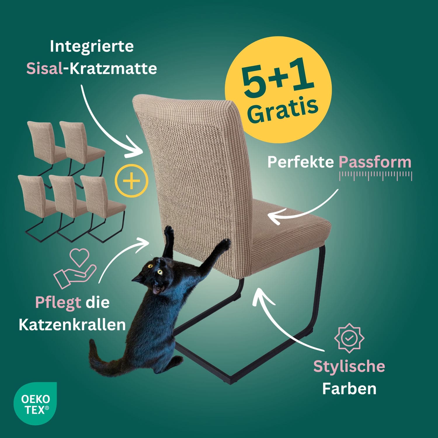 5+1 Gratis: Stuhlhusse mit Sisal Kratzmatte